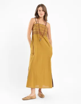Adjustable embroidered long cotton dress