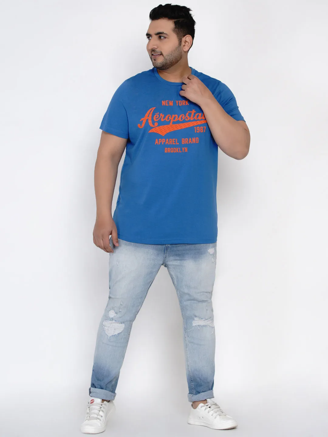 Aeropostale - Men Blue Plus Size Regular Fit Pure Cotton Print T-shirts