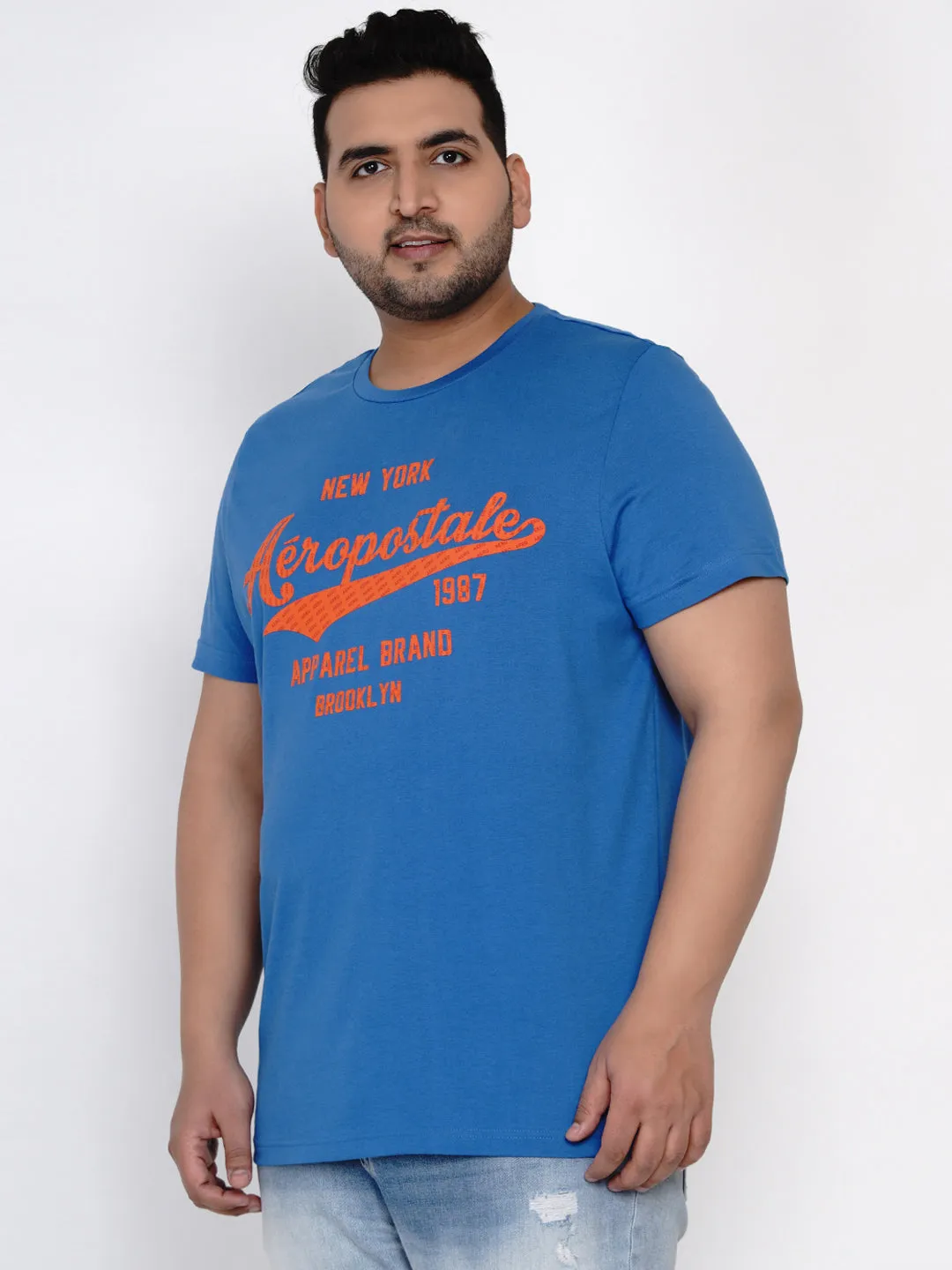 Aeropostale - Men Blue Plus Size Regular Fit Pure Cotton Print T-shirts