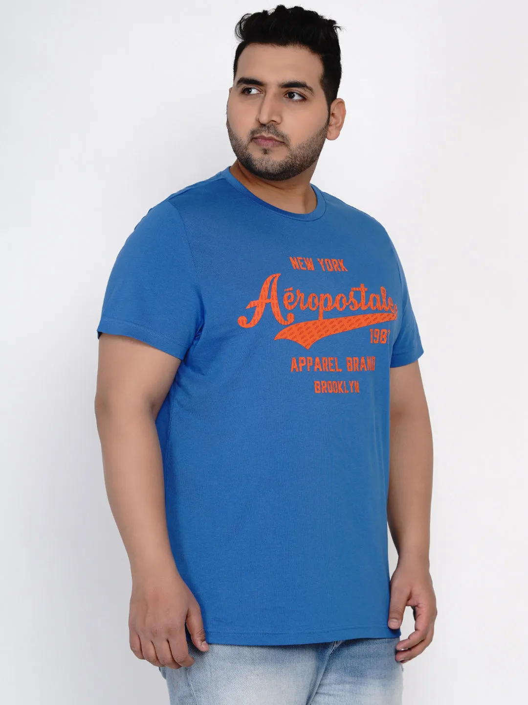 Aeropostale - Men Blue Plus Size Regular Fit Pure Cotton Print T-shirts