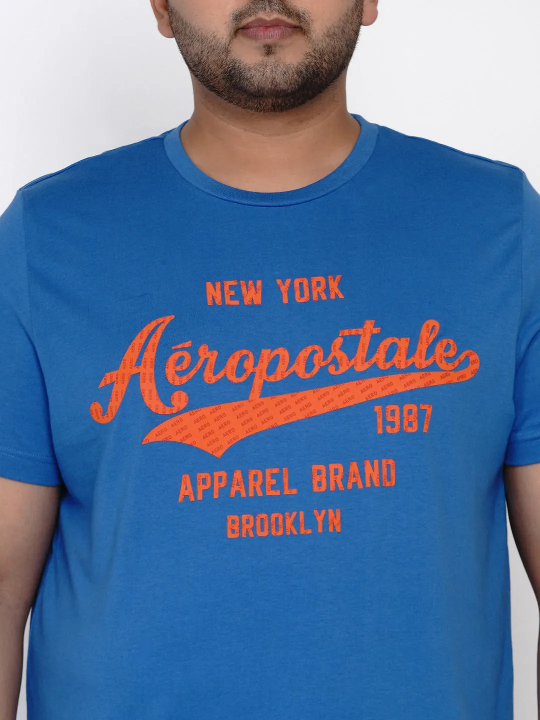 Aeropostale - Men Blue Plus Size Regular Fit Pure Cotton Print T-shirts