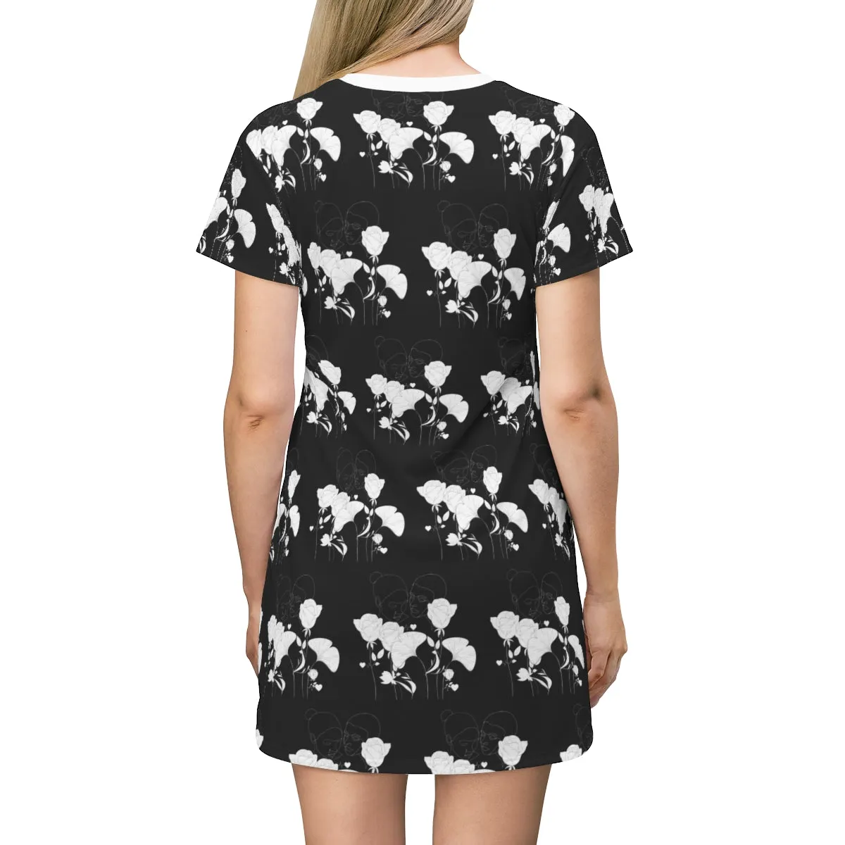 All Over Print T-Shirt Dress FLEUR NOIR