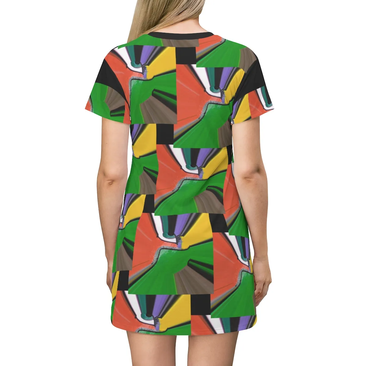 All Over Print T-Shirt Dress Green Puzzle