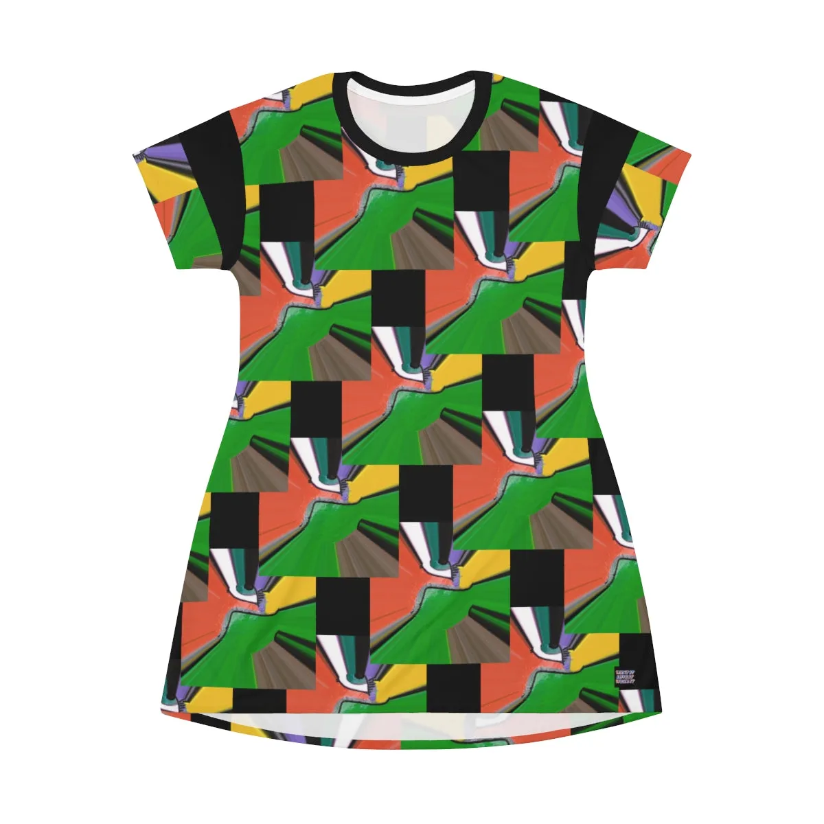 All Over Print T-Shirt Dress Green Puzzle
