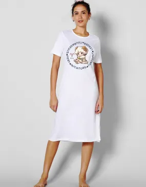 Aries Zodiac Graphic Printed Cotton Night T-Shirt Dress for Women