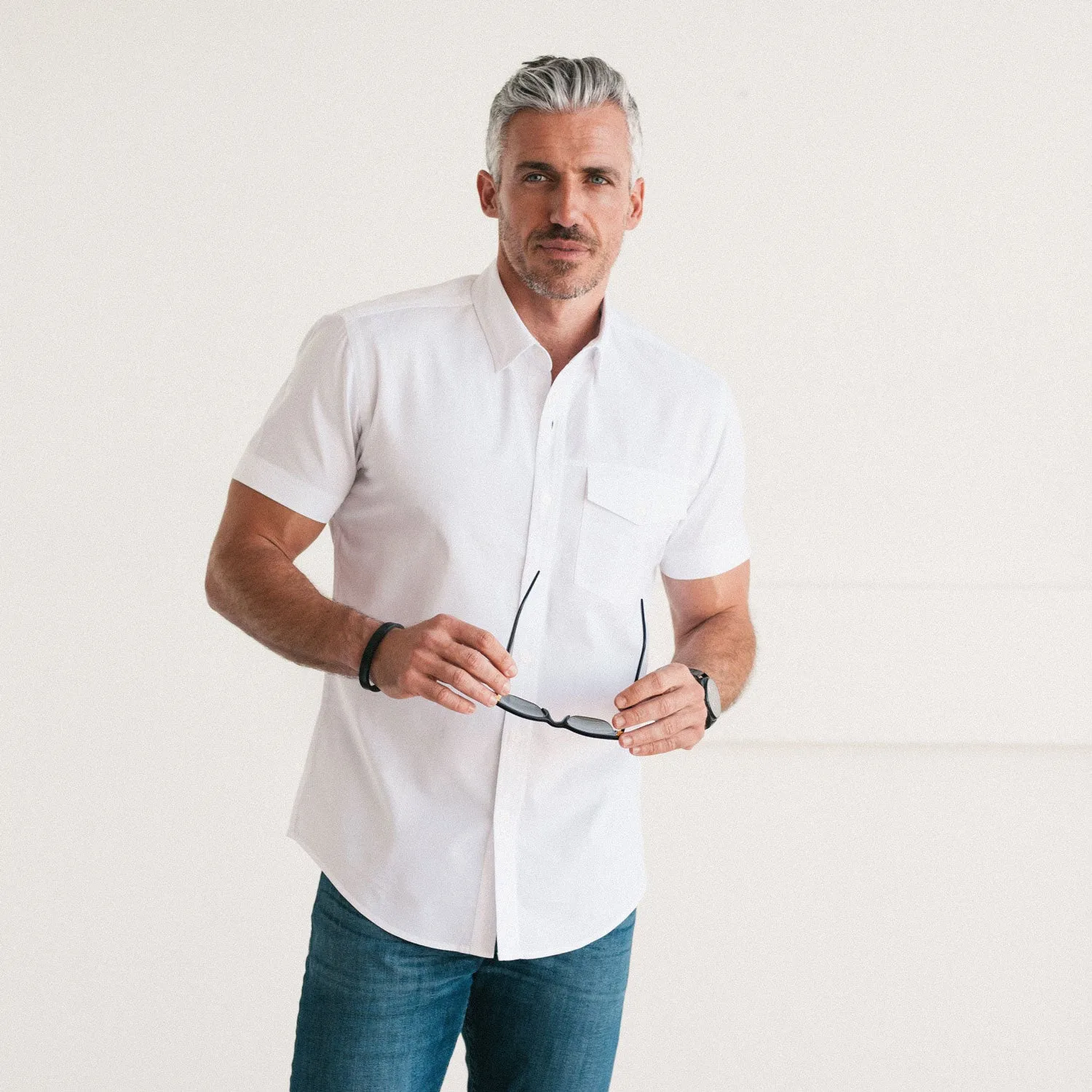Author Short Sleeve Casual Shirt – Pure White Cotton Oxford
