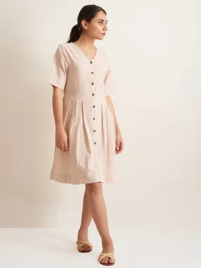 Box Pleat Shirt Dress - Biege