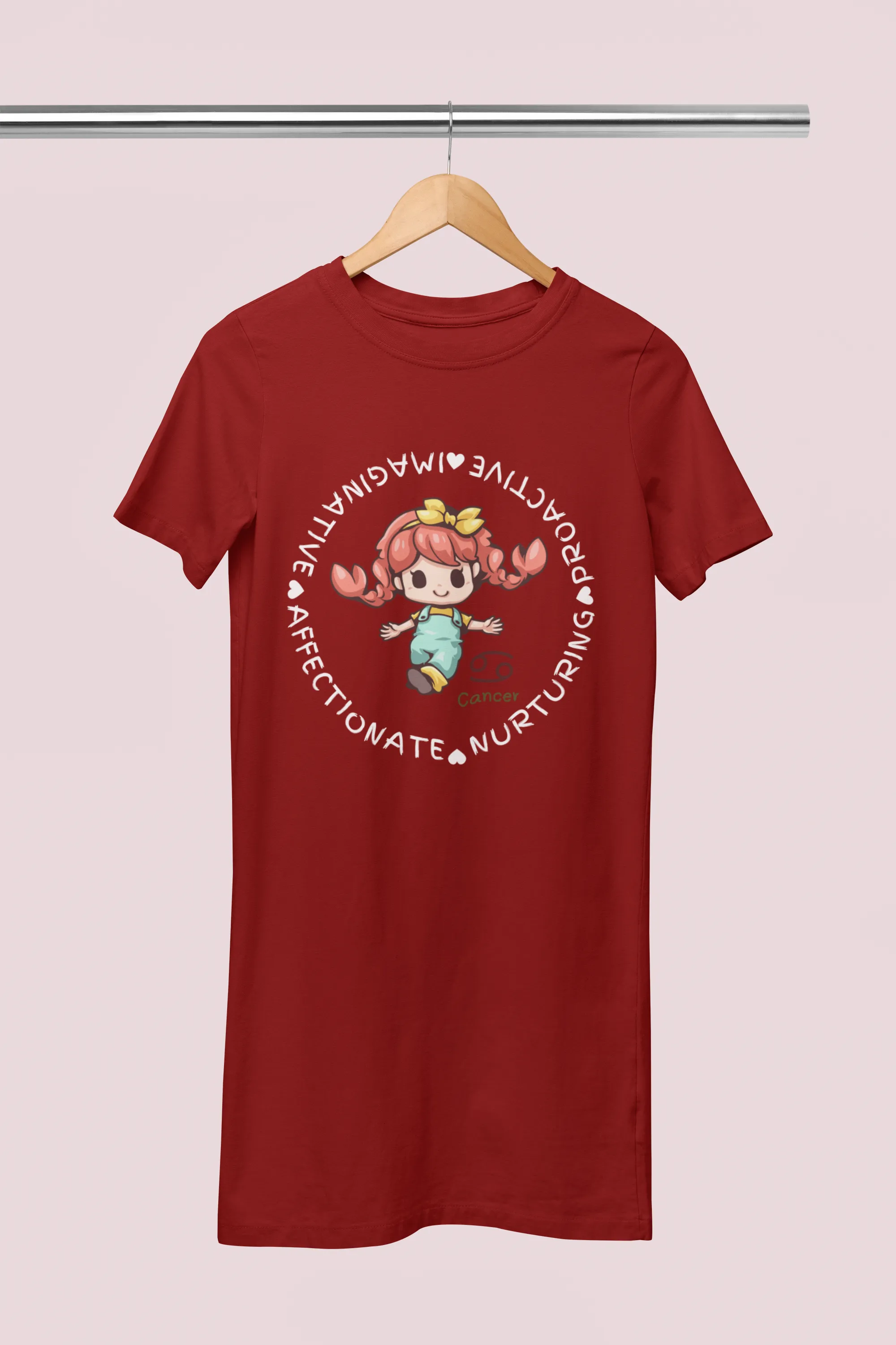 Cancer Zodiac Graphic Printed Cotton Night T-Shirt Dress for Women