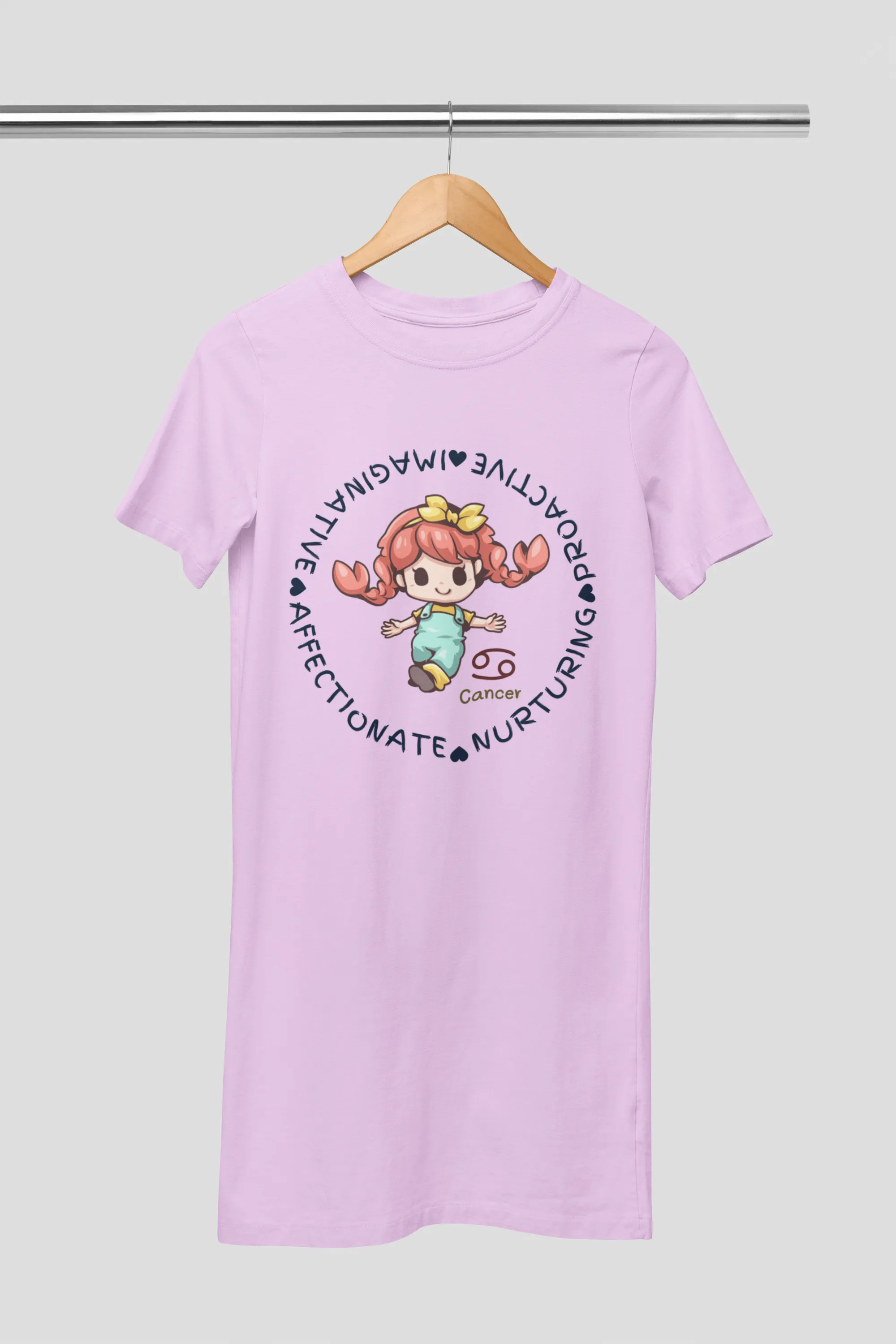 Cancer Zodiac Graphic Printed Cotton Night T-Shirt Dress for Women
