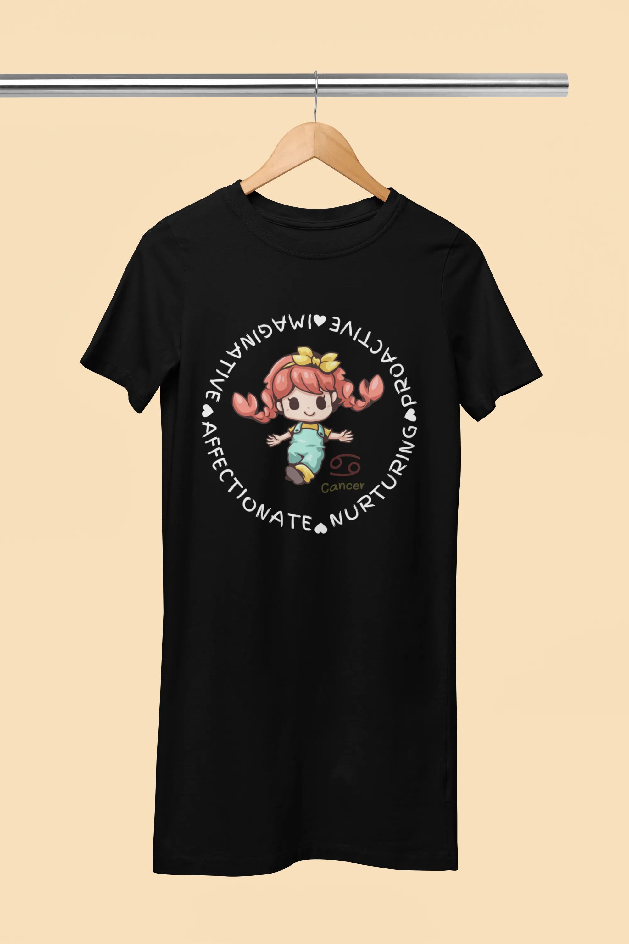 Cancer Zodiac Graphic Printed Cotton Night T-Shirt Dress for Women