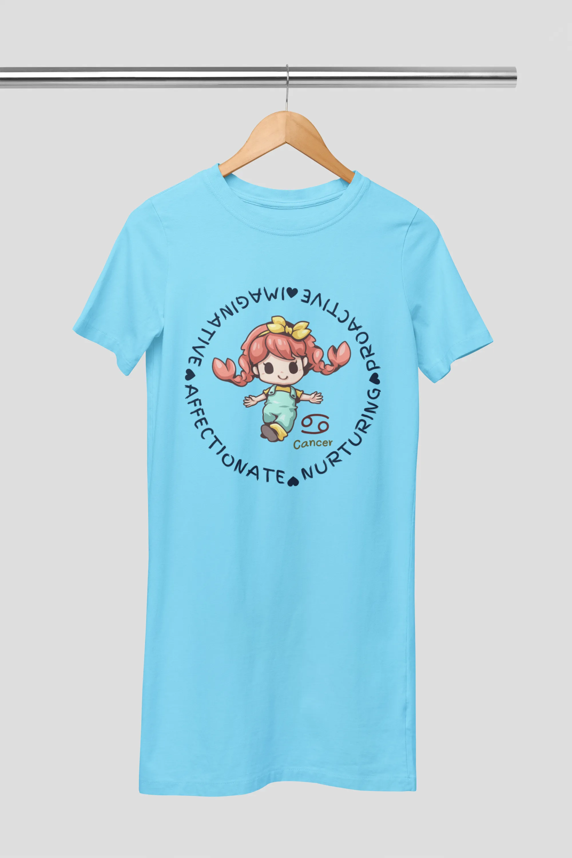 Cancer Zodiac Graphic Printed Cotton Night T-Shirt Dress for Women