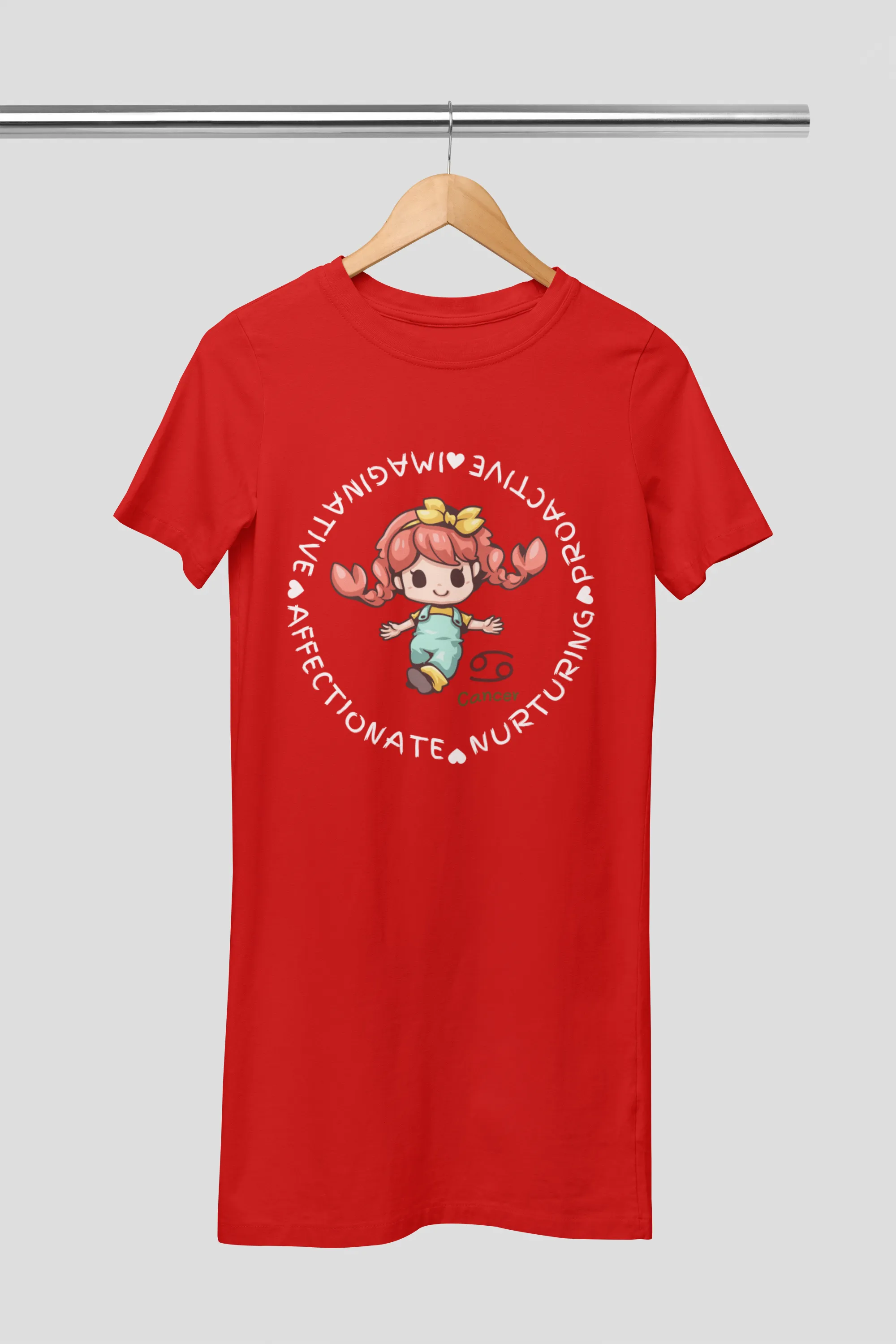 Cancer Zodiac Graphic Printed Cotton Night T-Shirt Dress for Women