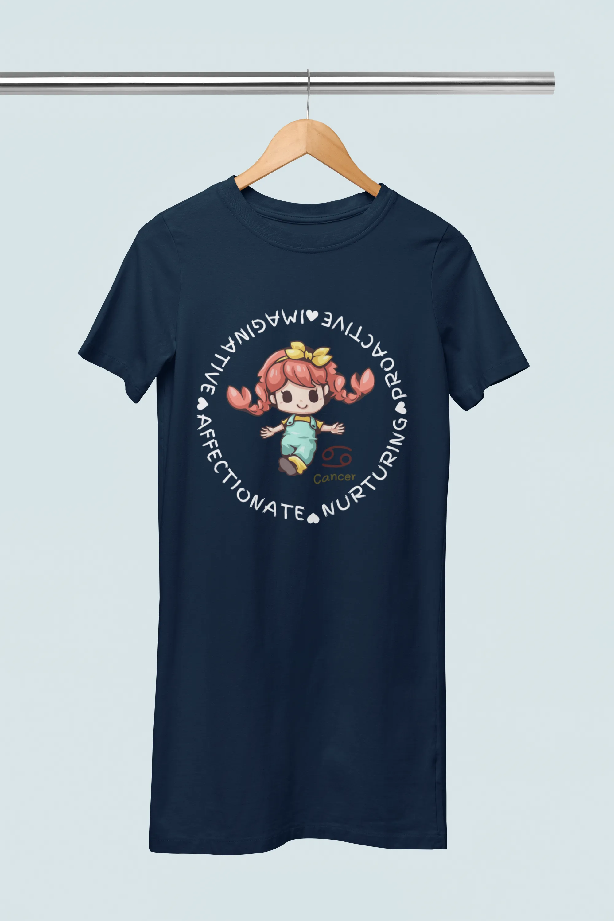 Cancer Zodiac Graphic Printed Cotton Night T-Shirt Dress for Women