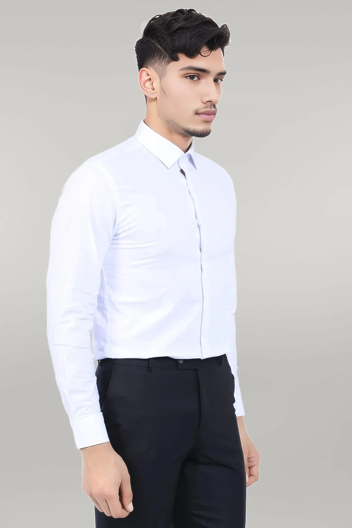 Cotton Satin Plain Slim Fit White Men Shirt - Wessi
