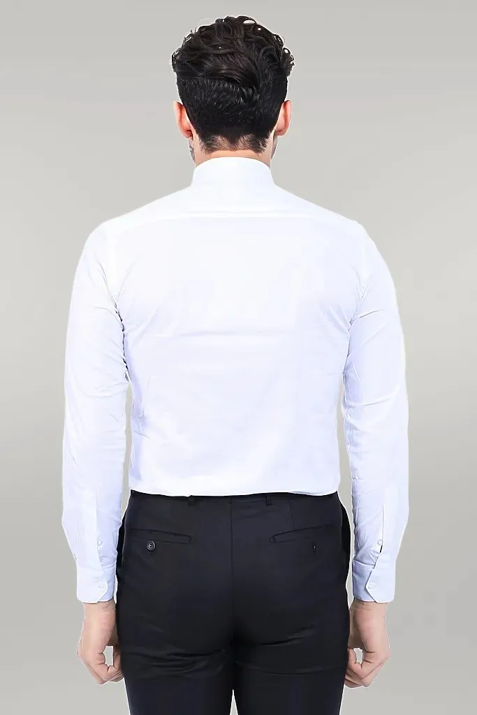 Cotton Satin Plain Slim Fit White Men Shirt - Wessi