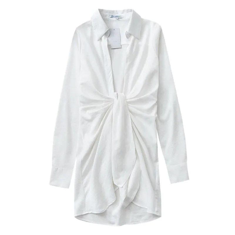 Deep V-Neck Long Sleeve Ruched Dress