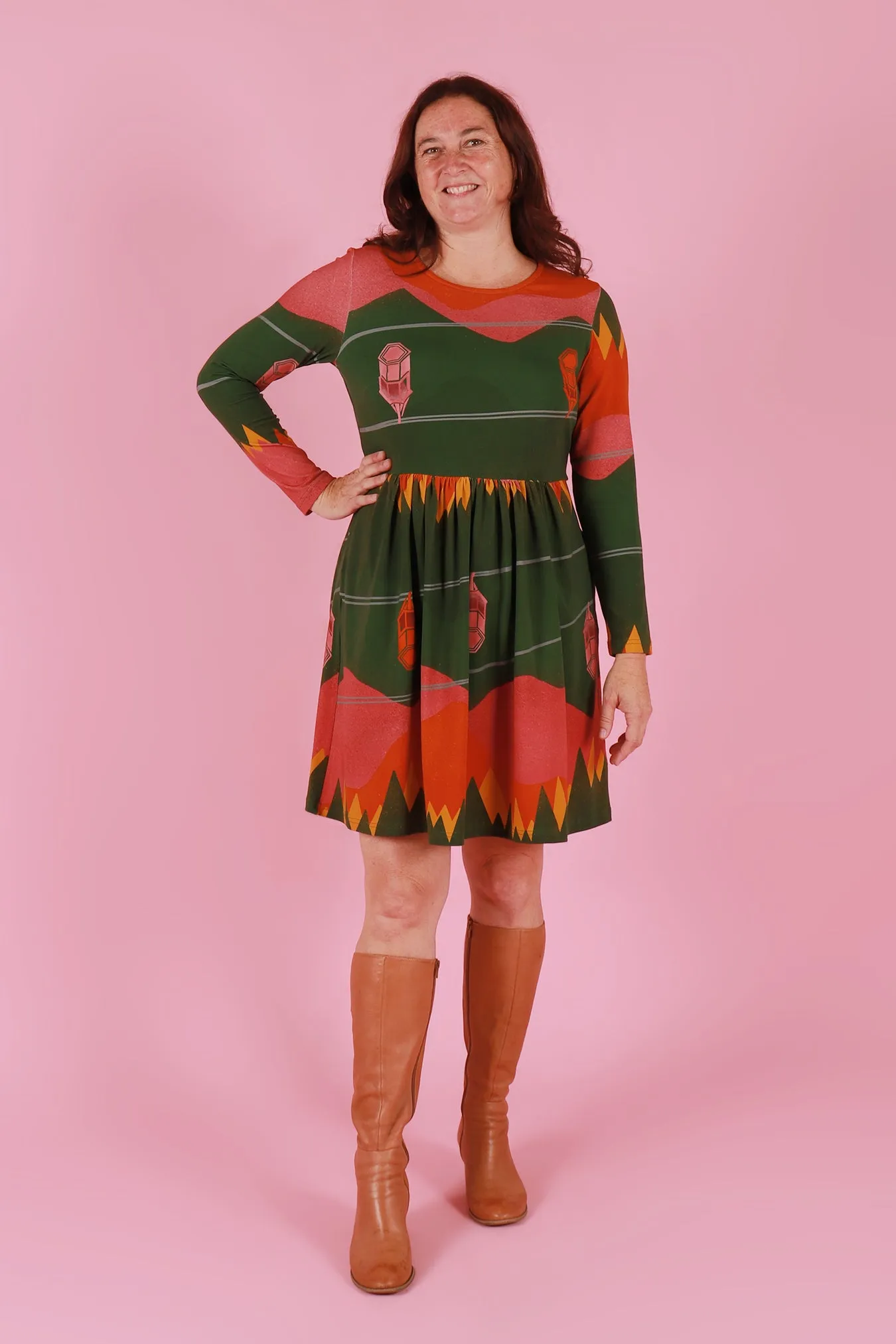 Edie Jersey Dress LS Alpine Adventure
