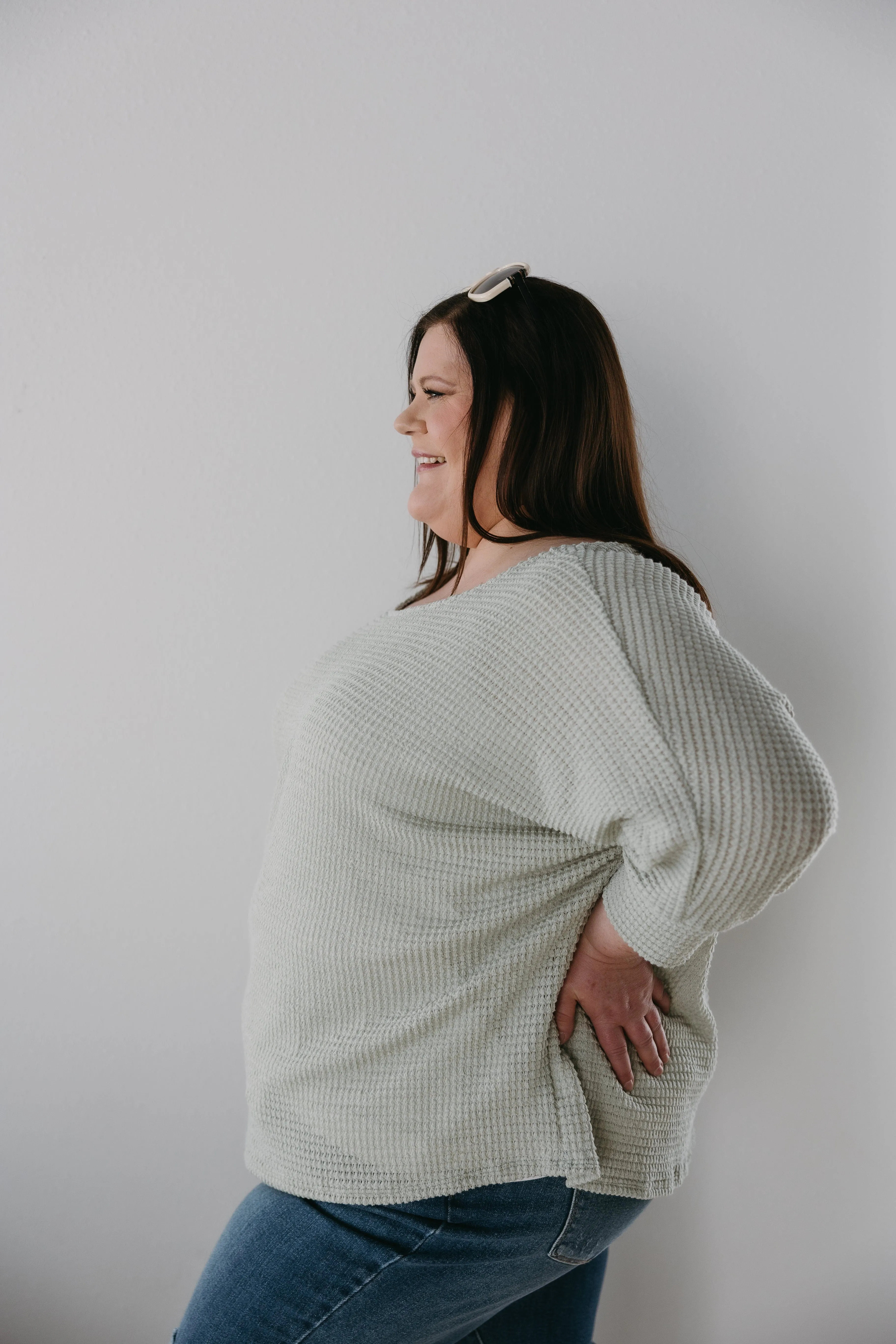 EXAGGERATED DOLMAN 3/4 SLEEVE BOAT NECK TEE