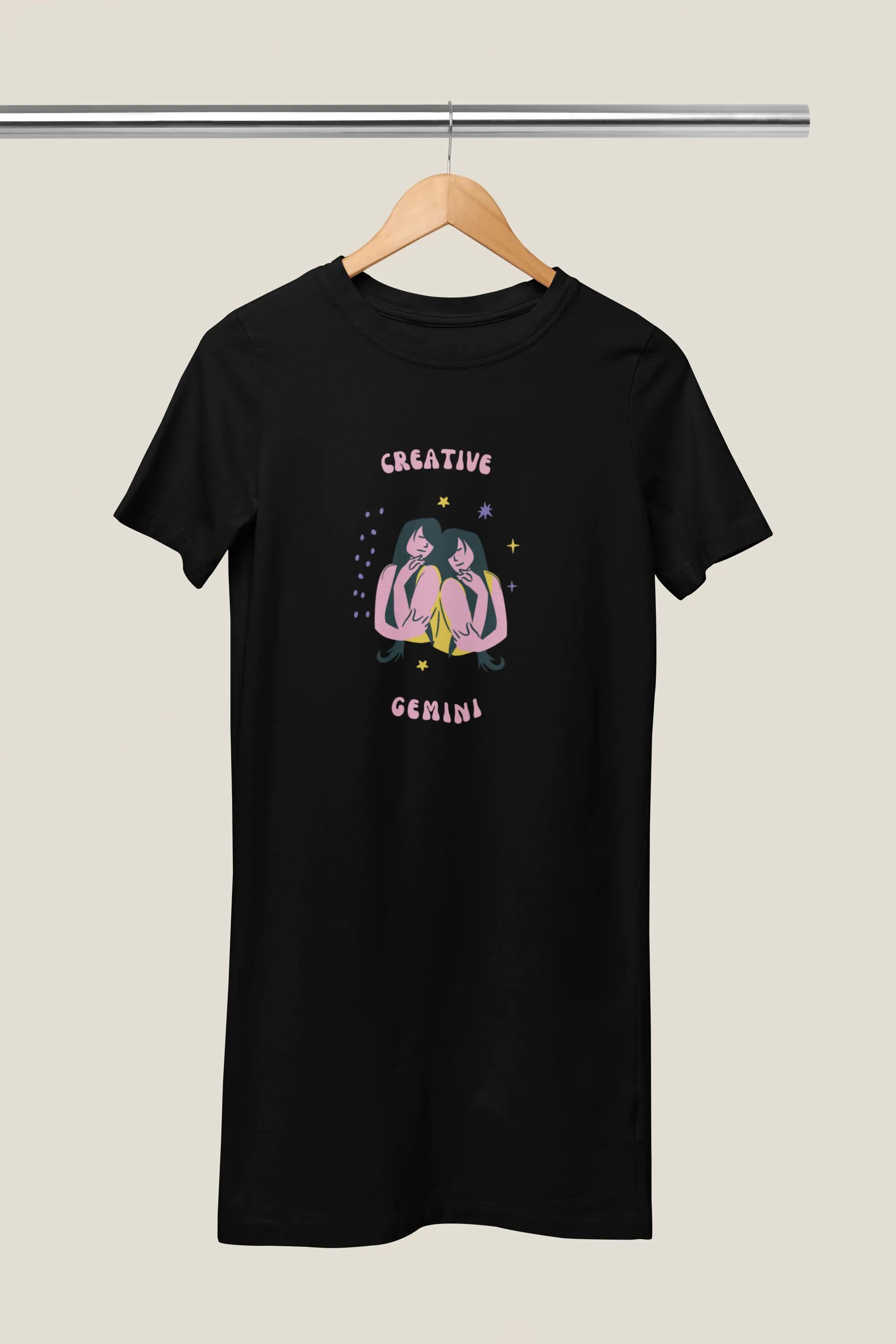 Gemini Zodiac Creative Printed Cotton Night T-Shirt Dress for Women