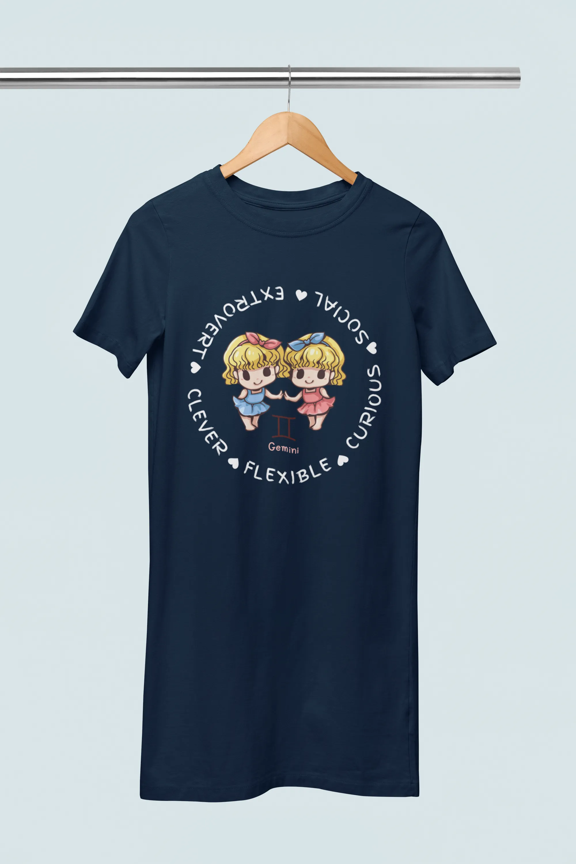 Gemini Zodiac Graphic Printed Cotton Night T-Shirt Dress for Women