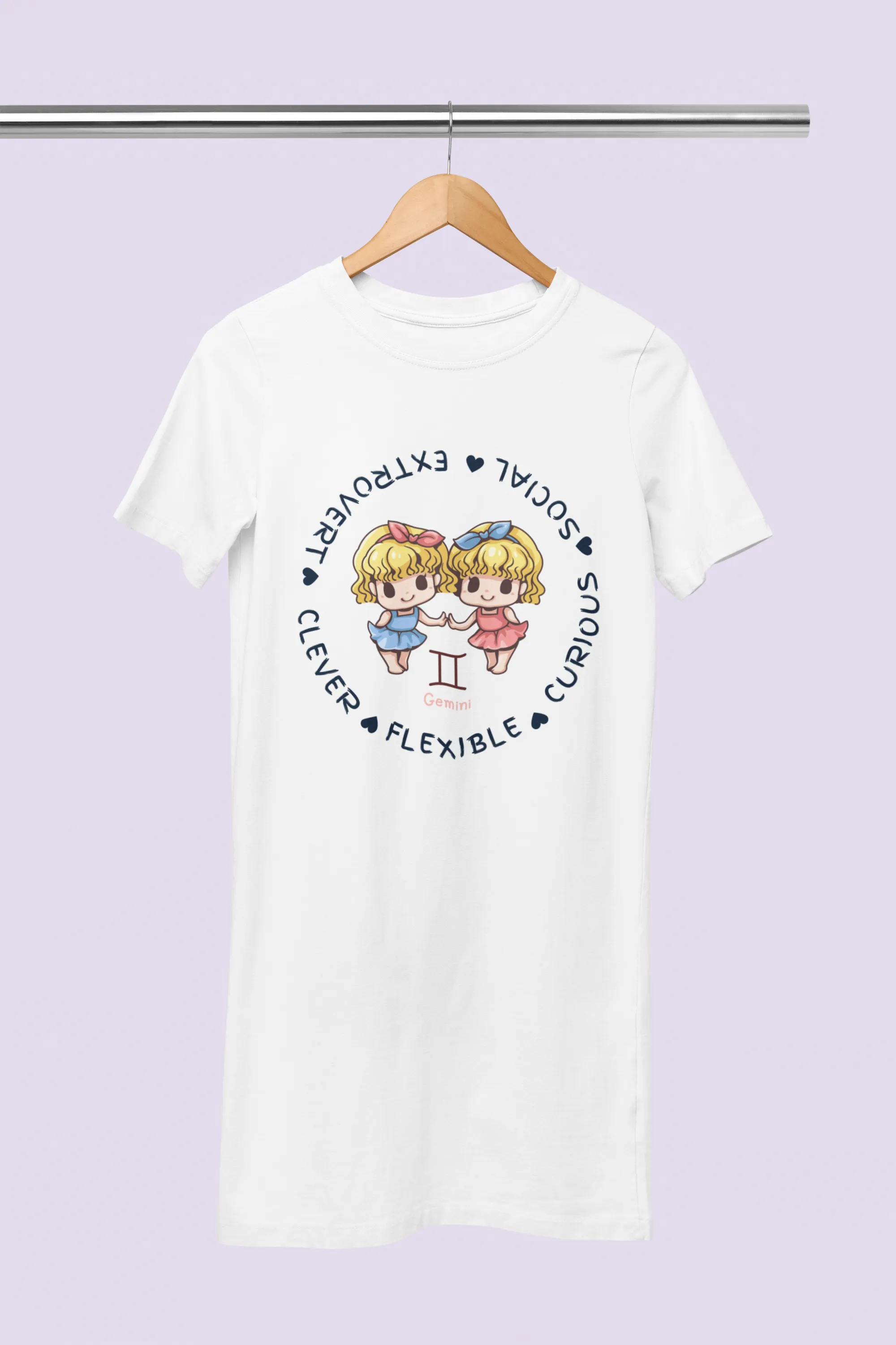Gemini Zodiac Graphic Printed Cotton Night T-Shirt Dress for Women