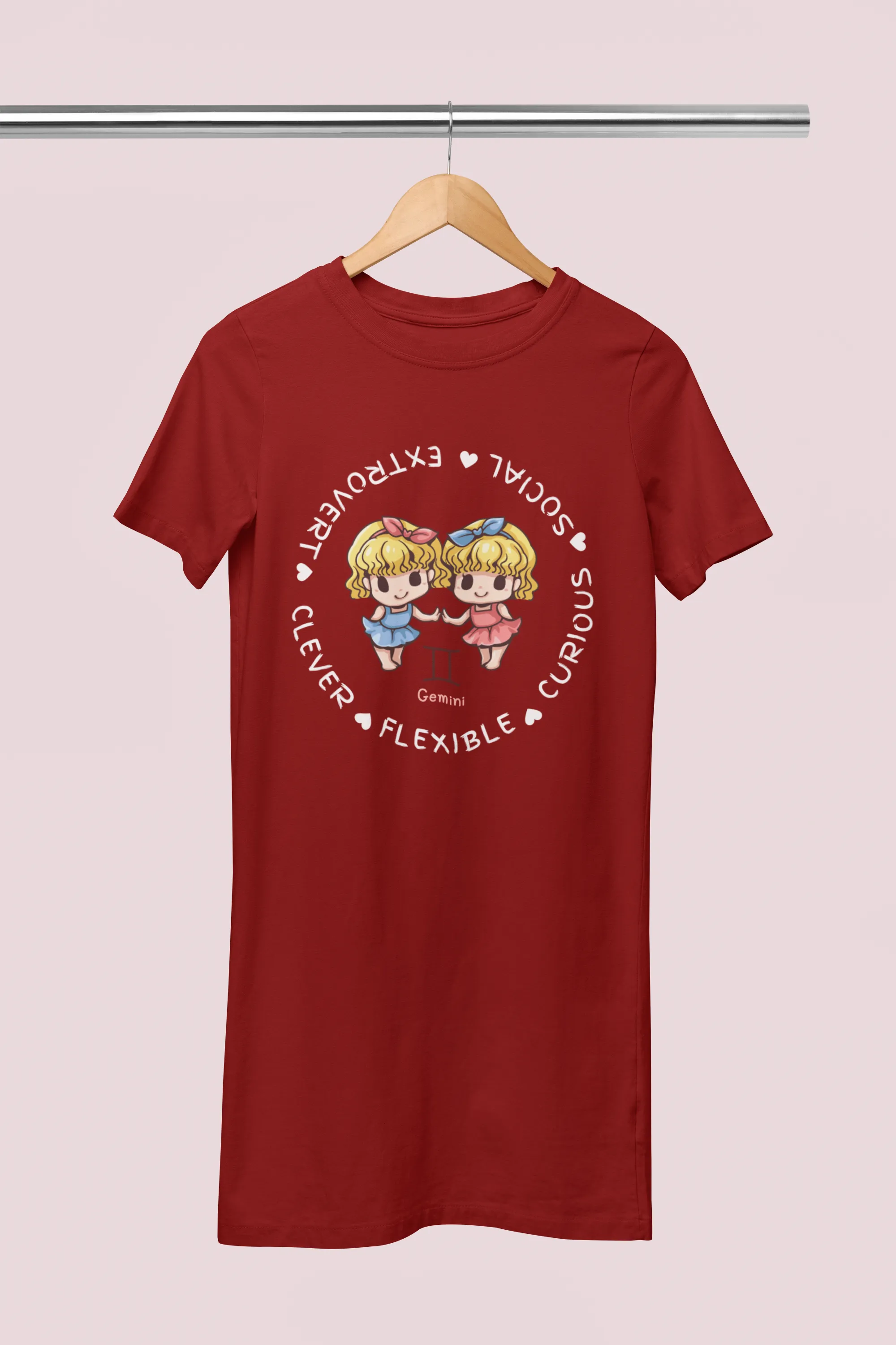 Gemini Zodiac Graphic Printed Cotton Night T-Shirt Dress for Women