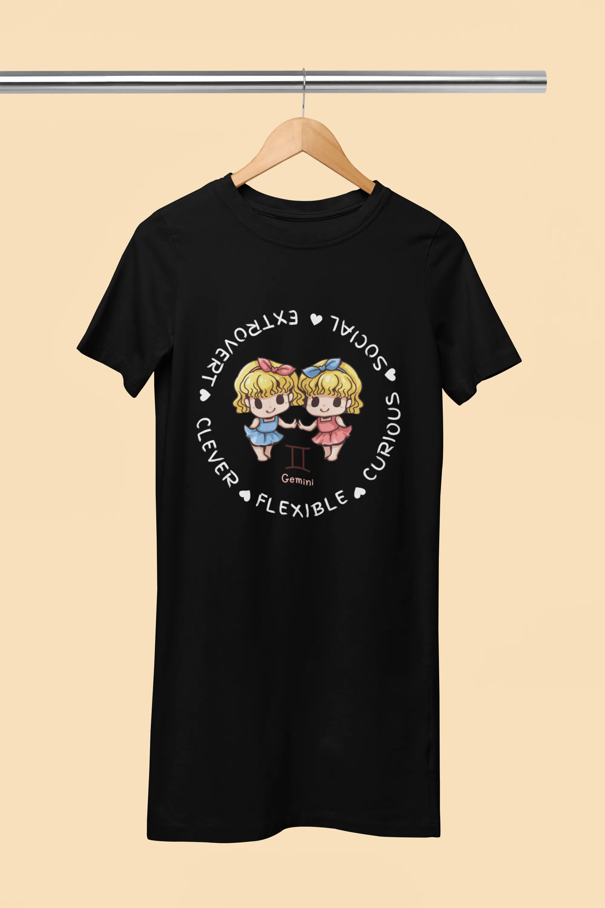 Gemini Zodiac Graphic Printed Cotton Night T-Shirt Dress for Women