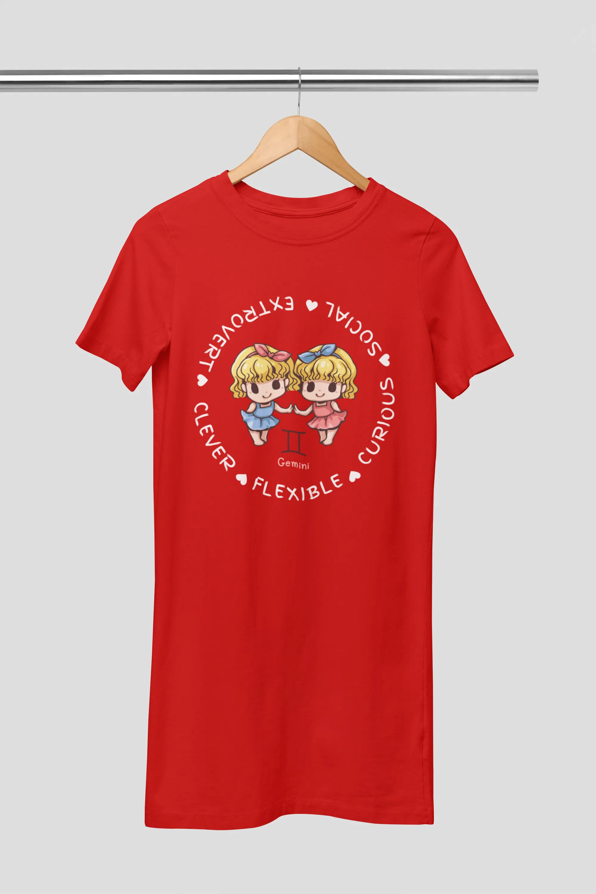 Gemini Zodiac Graphic Printed Cotton Night T-Shirt Dress for Women