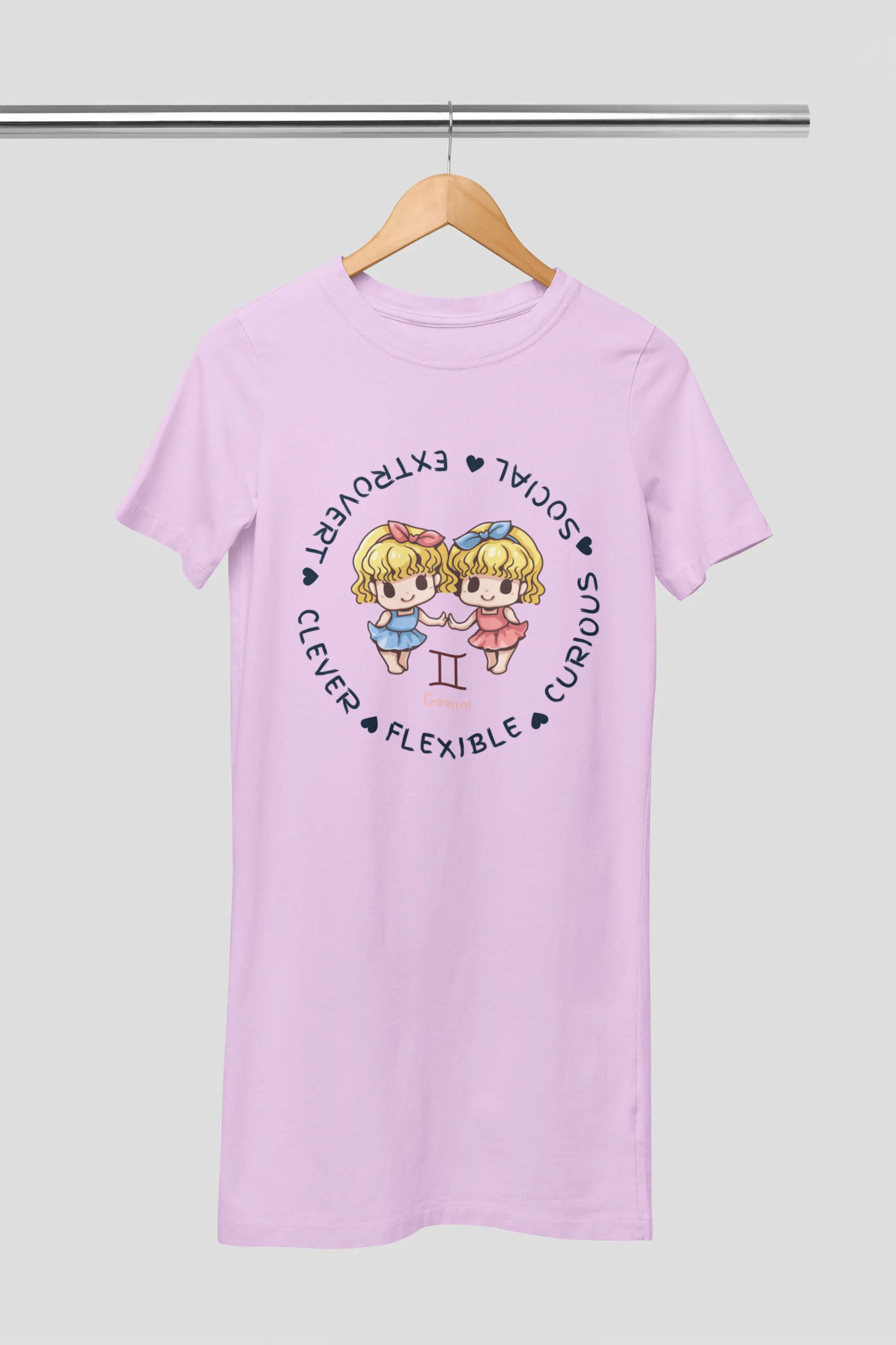 Gemini Zodiac Graphic Printed Cotton Night T-Shirt Dress for Women