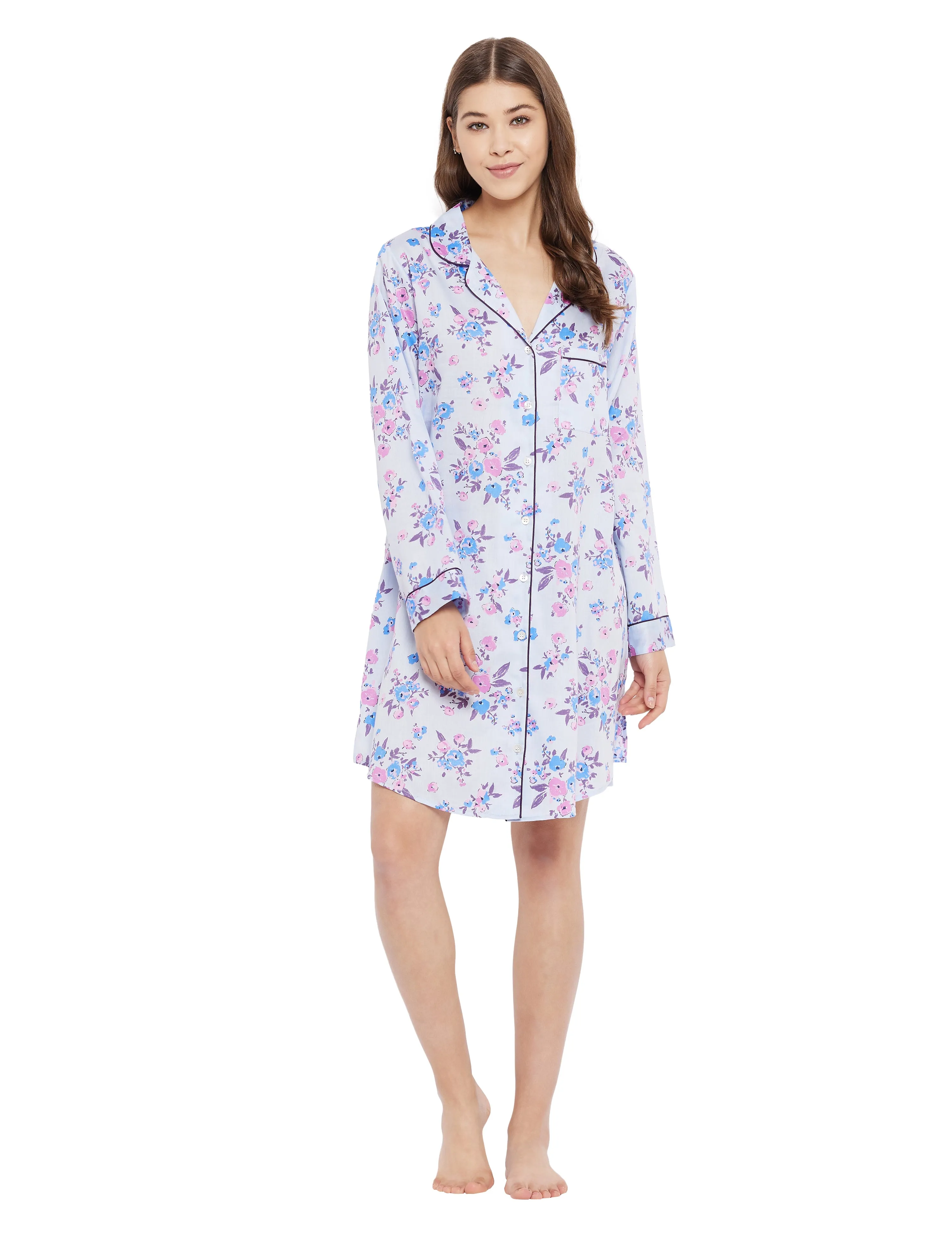 Gina Cotton Satin Full Sleeve Night Shirt