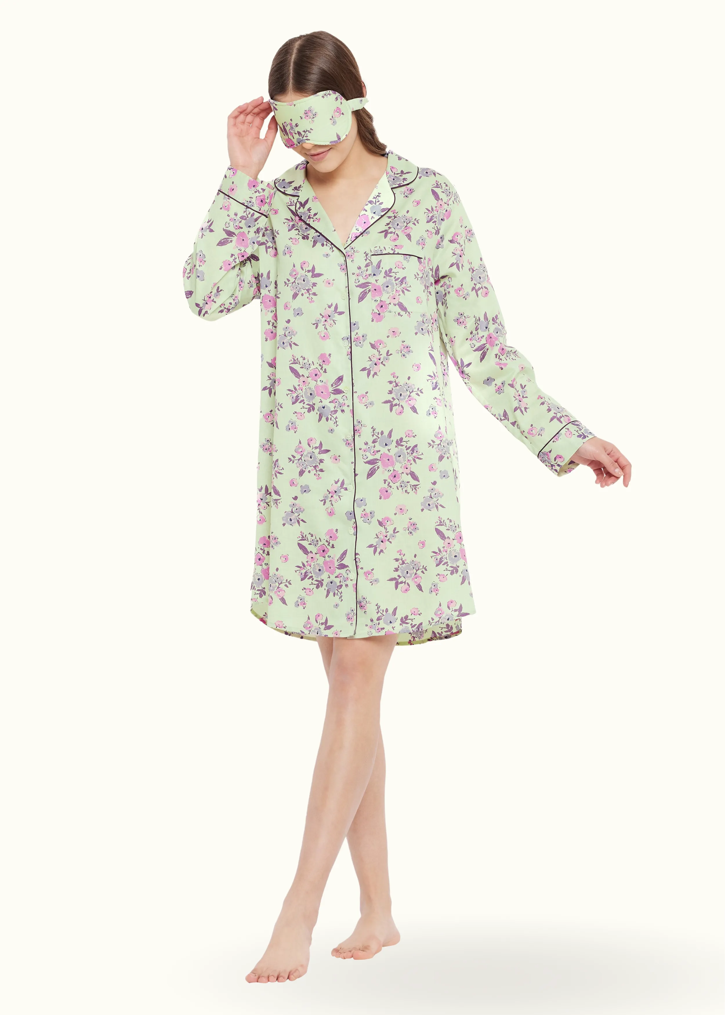 Gina Cotton Satin Full Sleeve Night Shirt