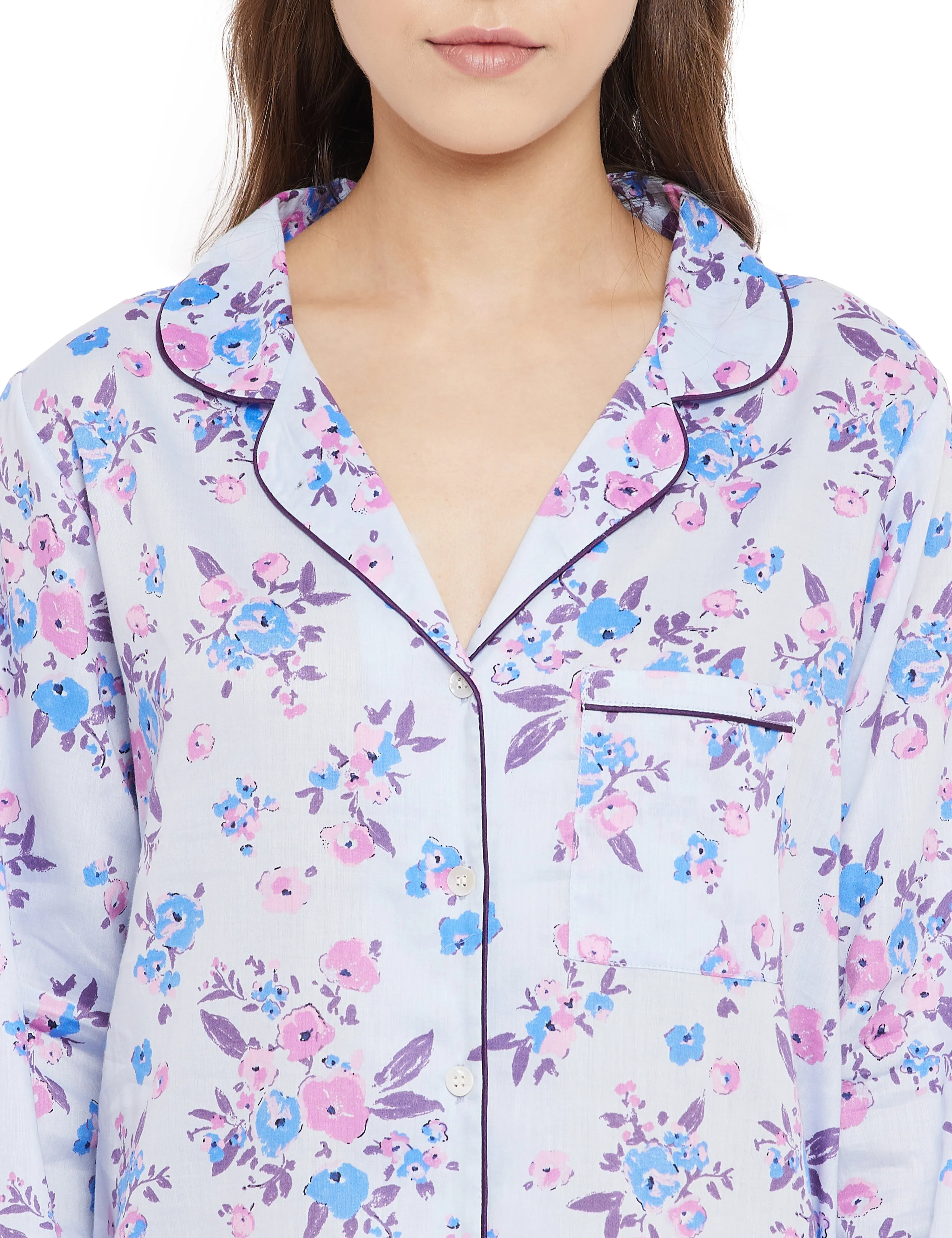 Gina Cotton Satin Full Sleeve Night Shirt