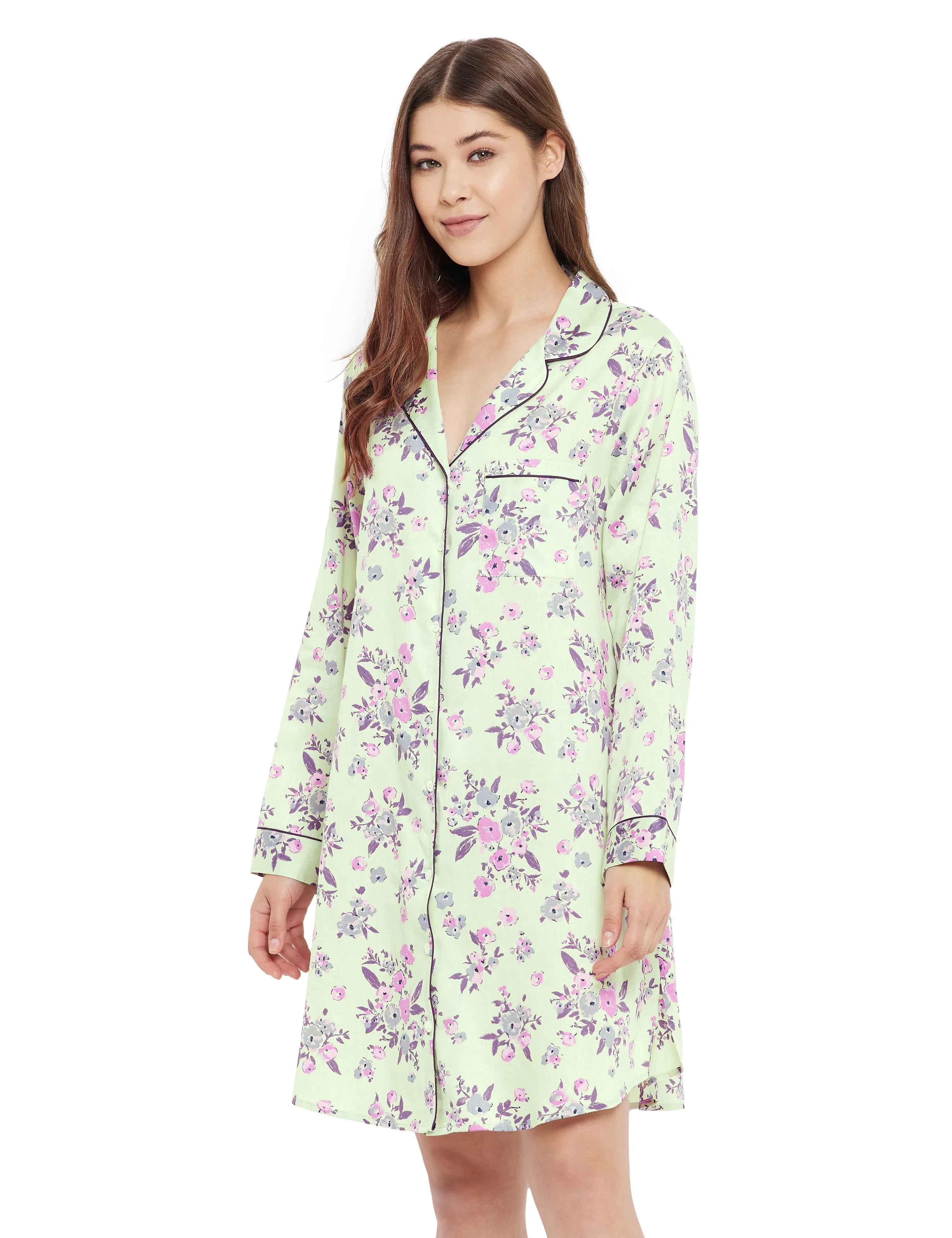 Gina Cotton Satin Full Sleeve Night Shirt