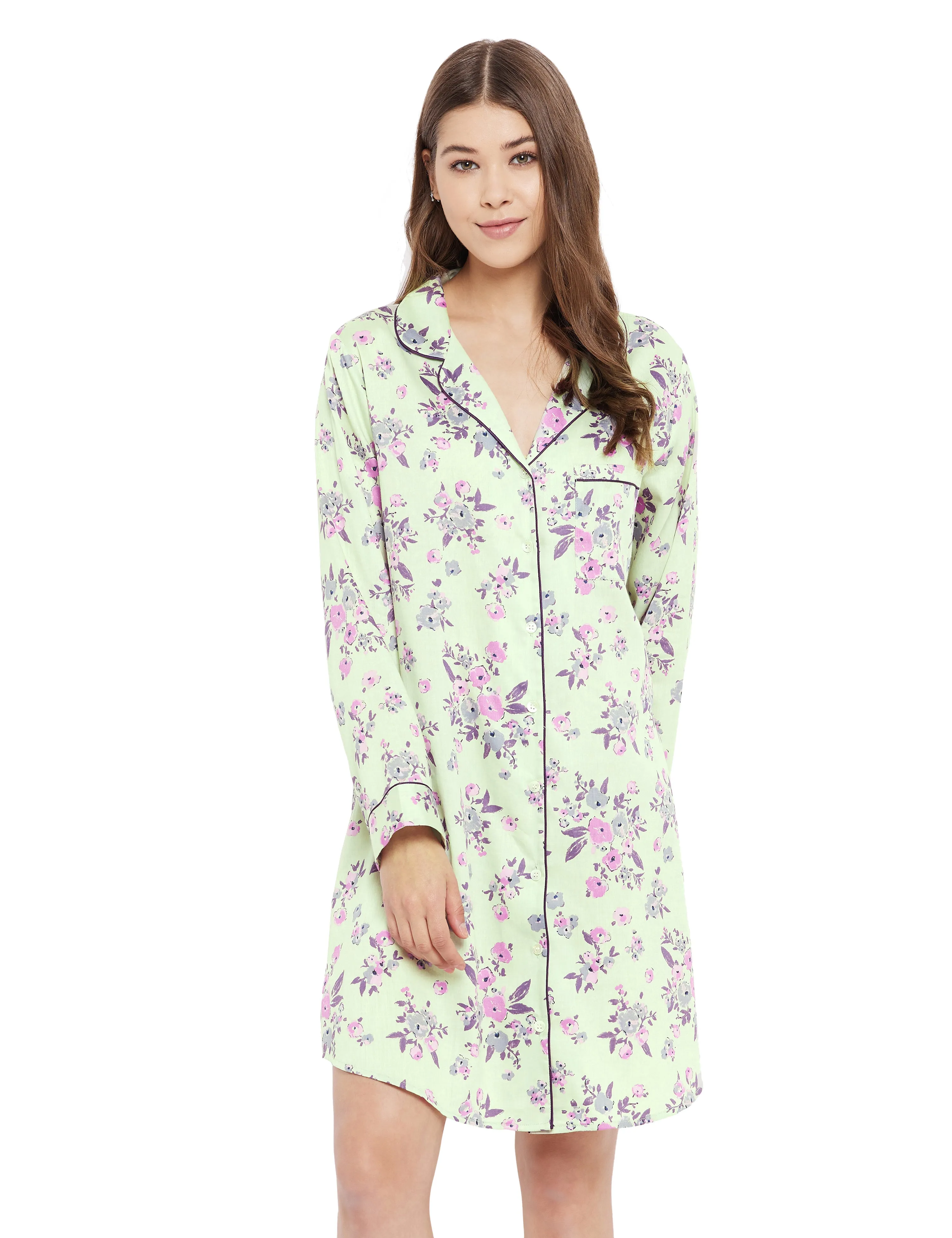 Gina Cotton Satin Full Sleeve Night Shirt