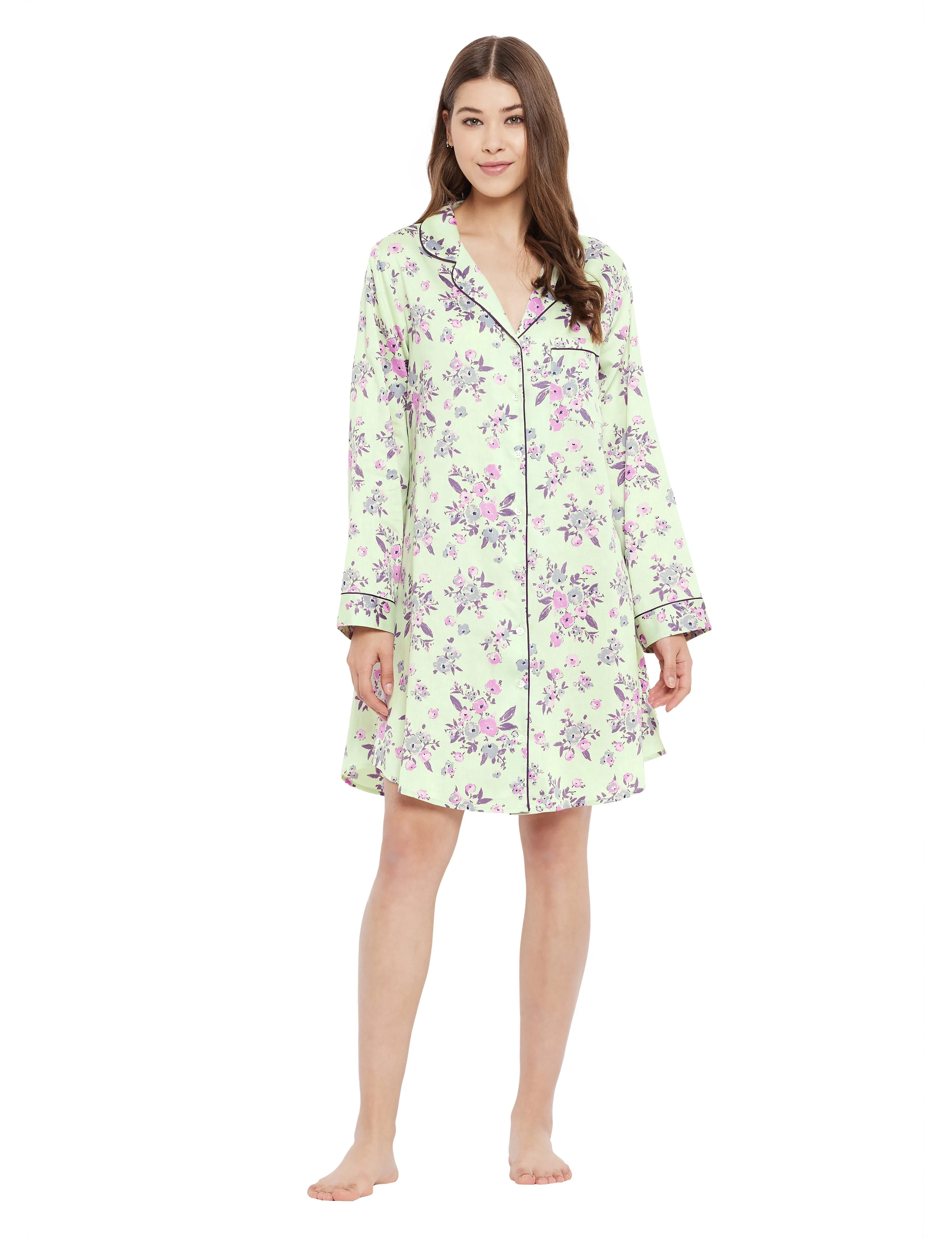 Gina Cotton Satin Full Sleeve Night Shirt