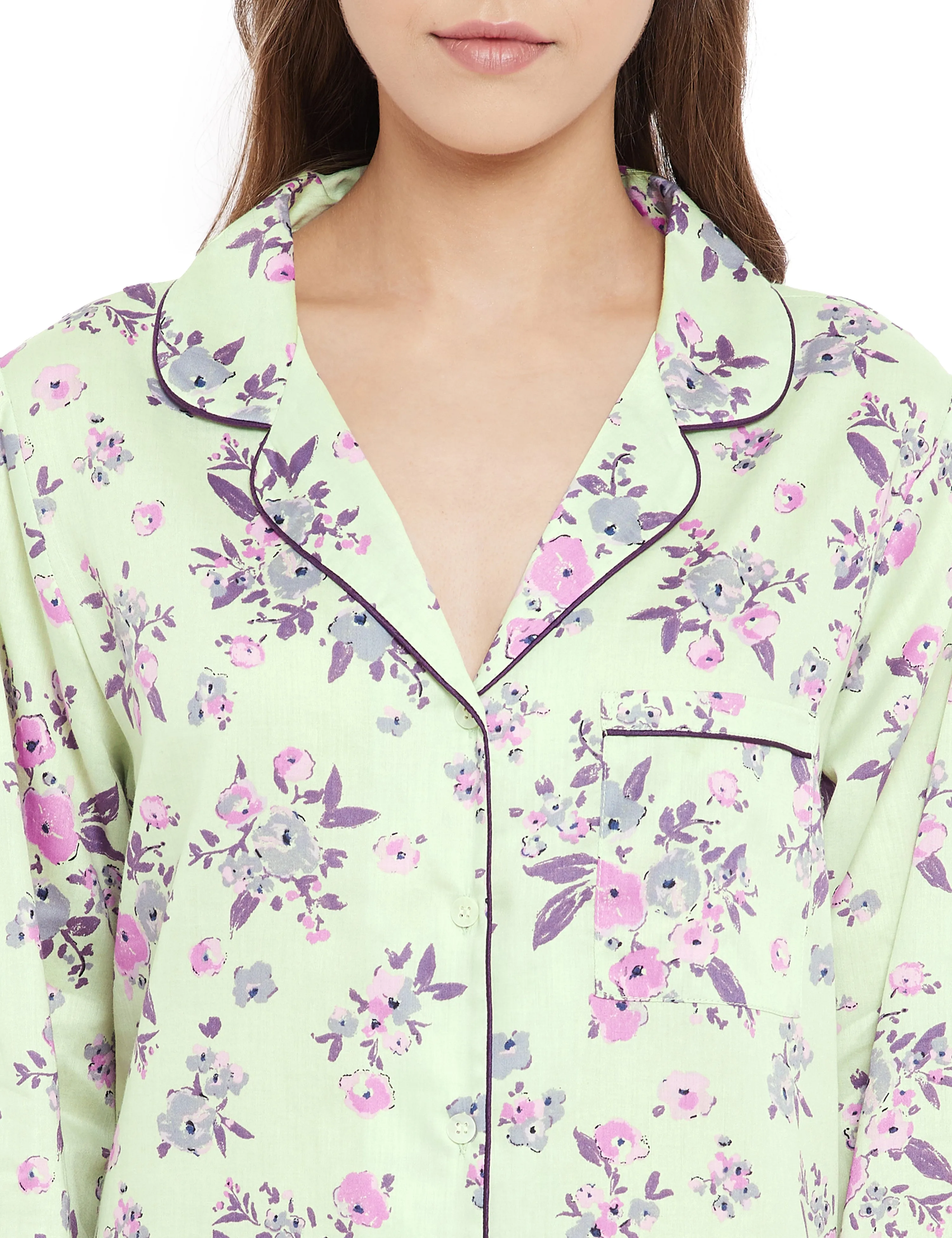 Gina Cotton Satin Full Sleeve Night Shirt