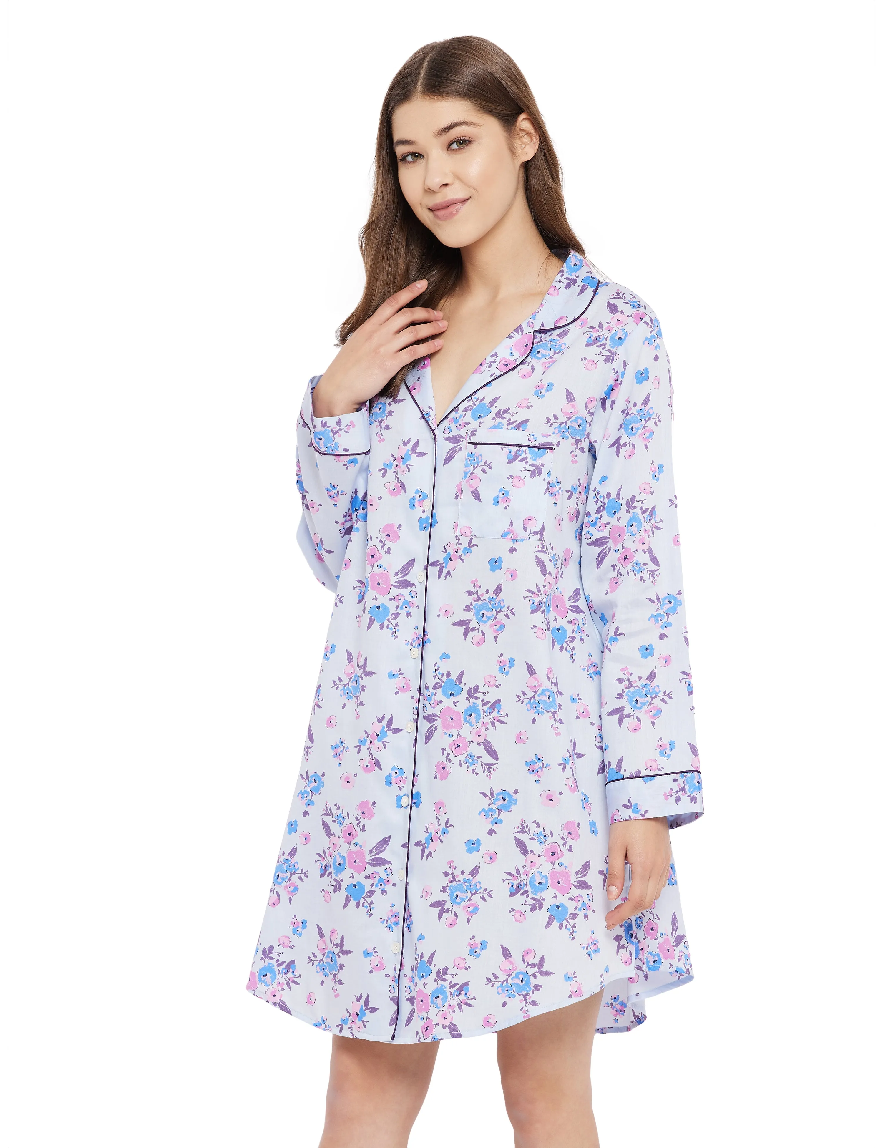 Gina Cotton Satin Full Sleeve Night Shirt