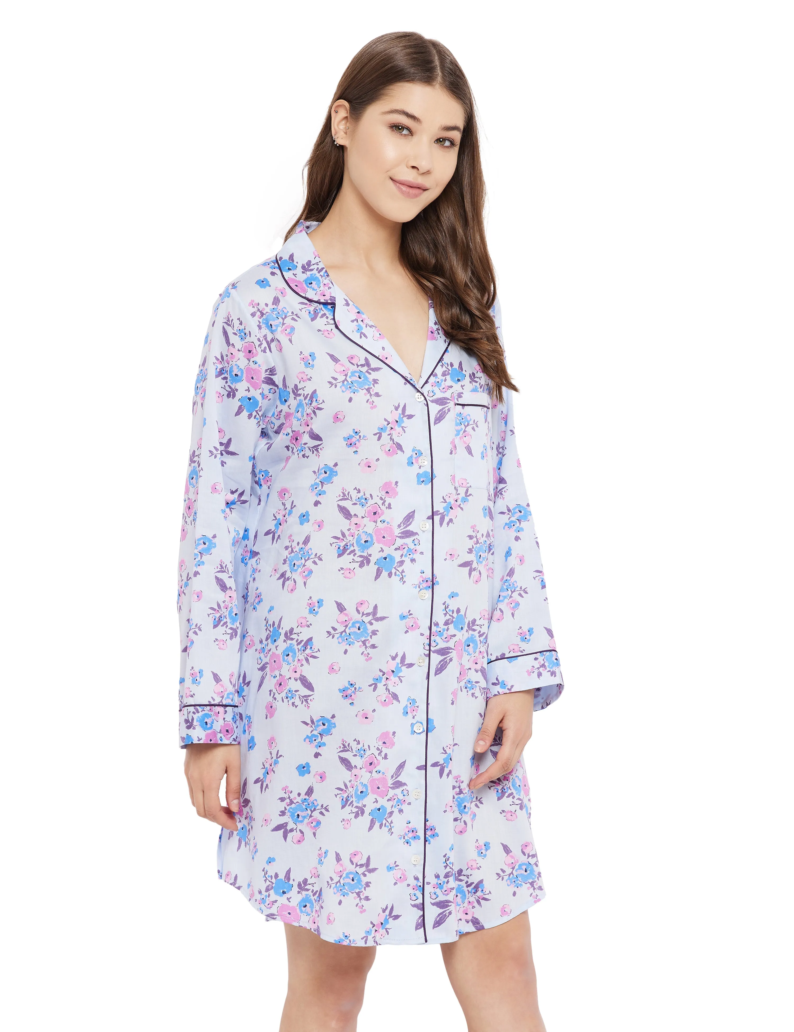Gina Cotton Satin Full Sleeve Night Shirt