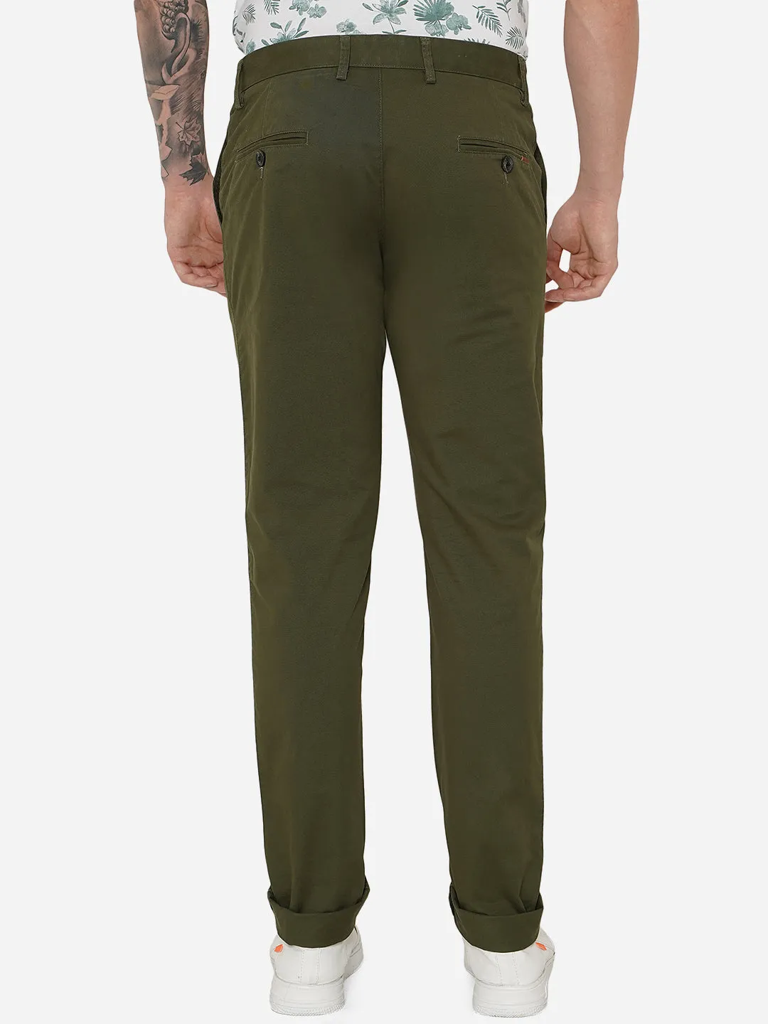 Light Olive Solid Uno Fit Casual Trouser | JadeBlue