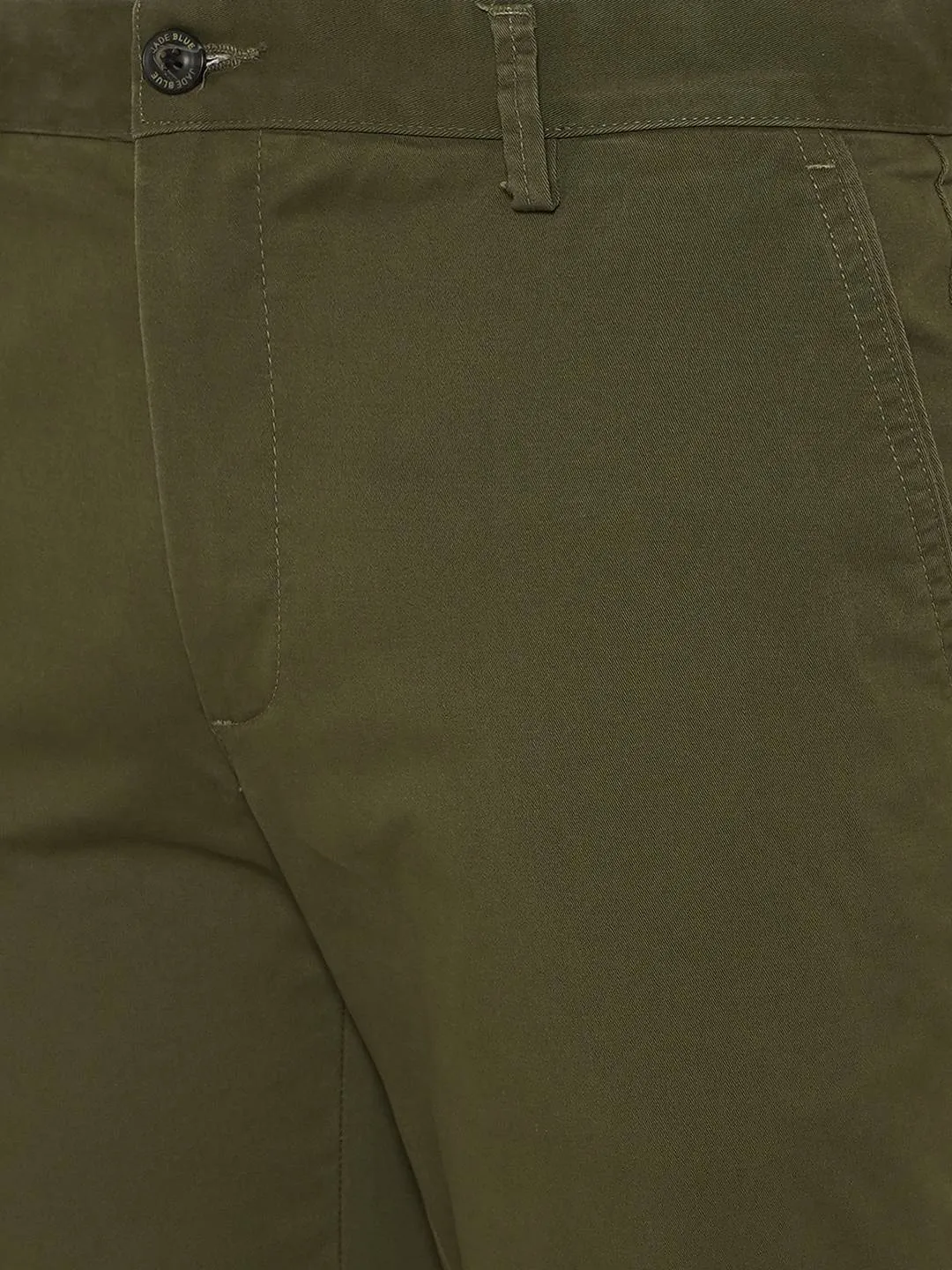 Light Olive Solid Uno Fit Casual Trouser | JadeBlue