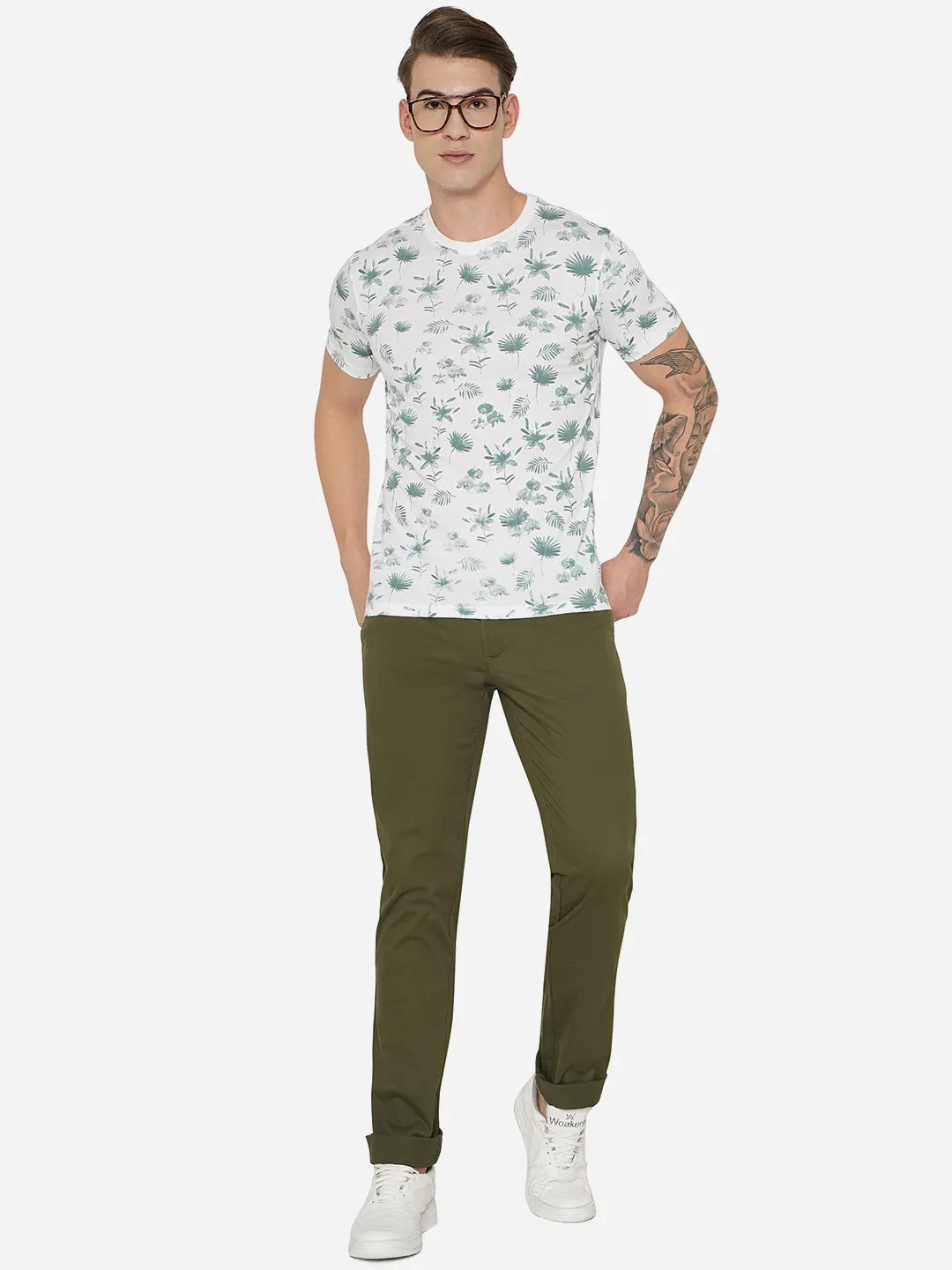 Light Olive Solid Uno Fit Casual Trouser | JadeBlue