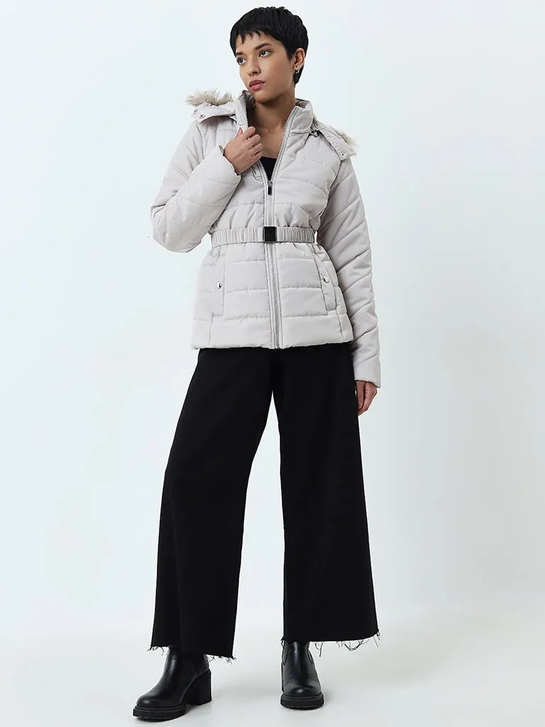 LOV Light Grey Quilted Puffer Jacket