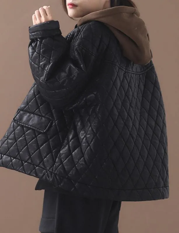 Luxury plus size warm winter over short coat black o neck women outwear
