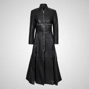 MATRIX Ladies Full-Length Black Leather Coat