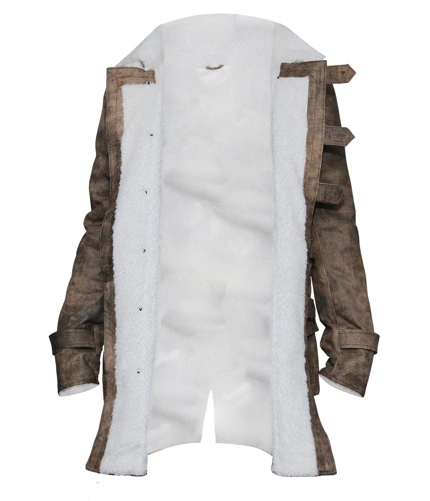 Men's Dark Knight Brown Bane Distressed Leather Coat with Shearling Lining