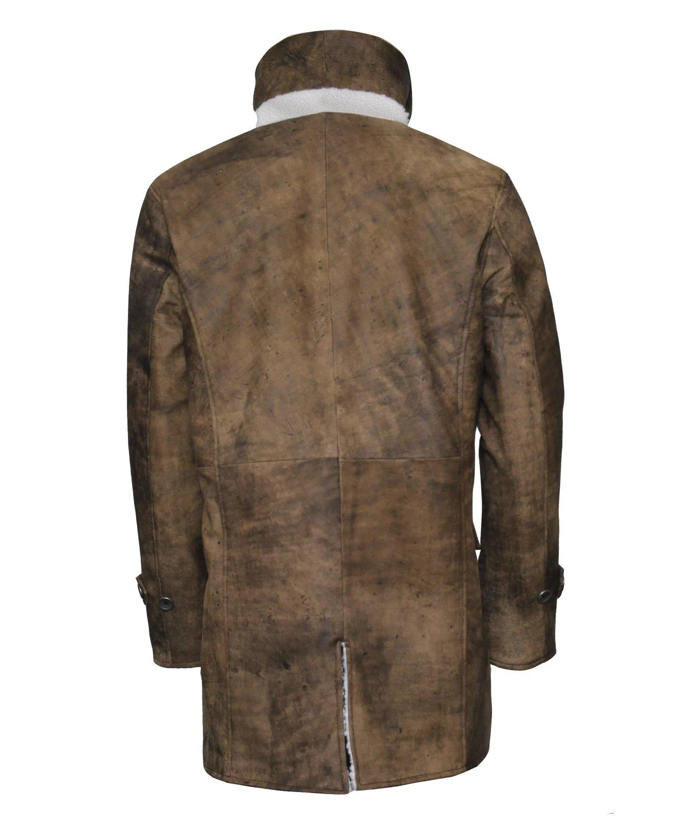 Men's Dark Knight Brown Bane Distressed Leather Coat with Shearling Lining