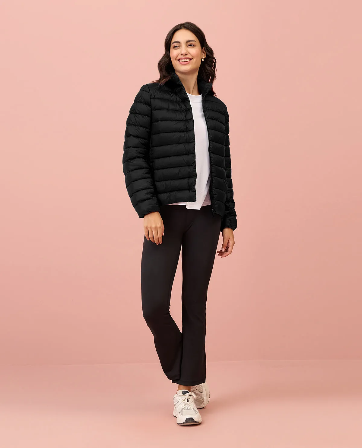 NYKD By Nykaa Ultra Light Weight Puffer Jacket with Inbuilt Bag (Set of 2)-NYAT405-Black