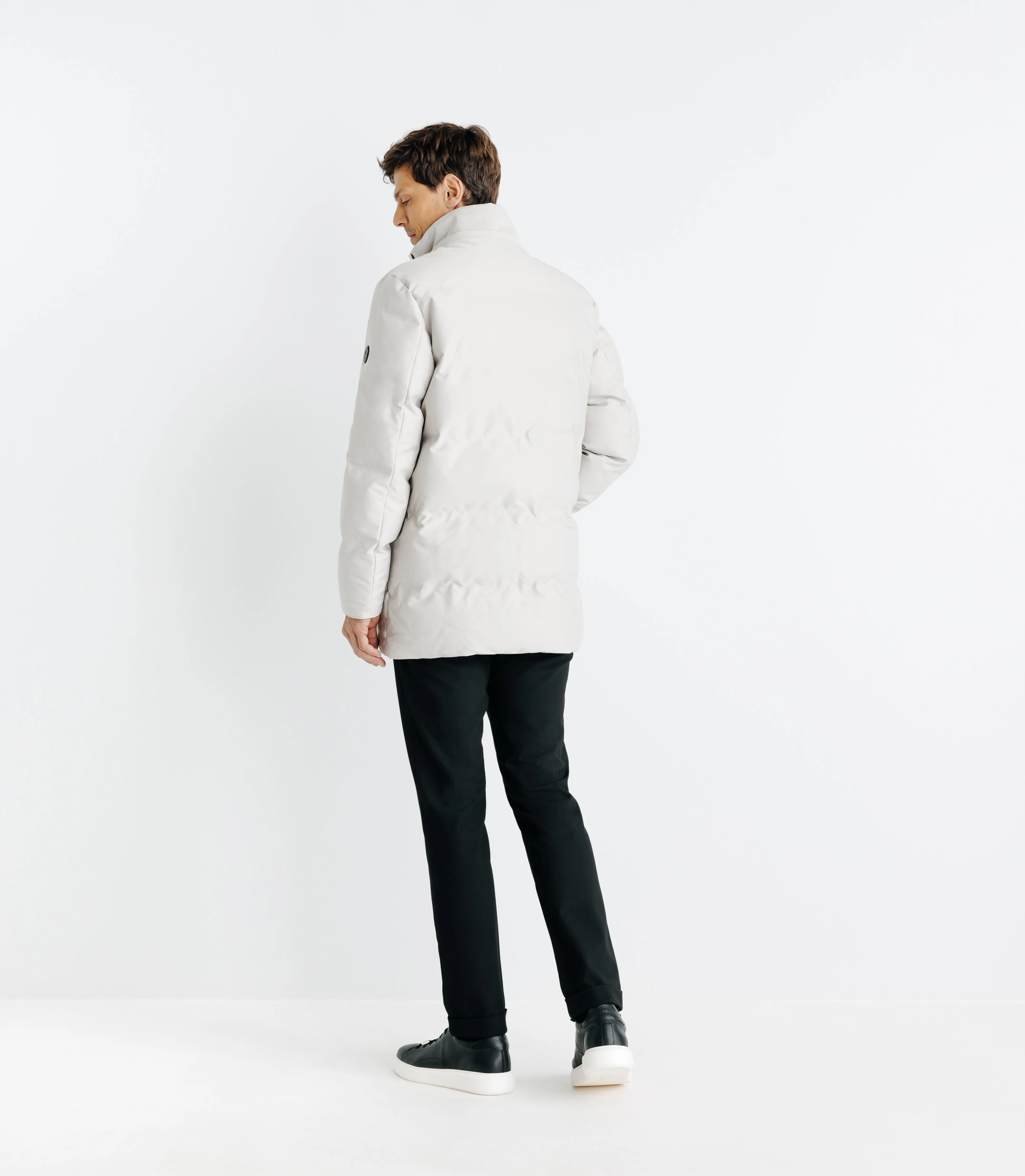 Parka longue matelassée à capuche écrue