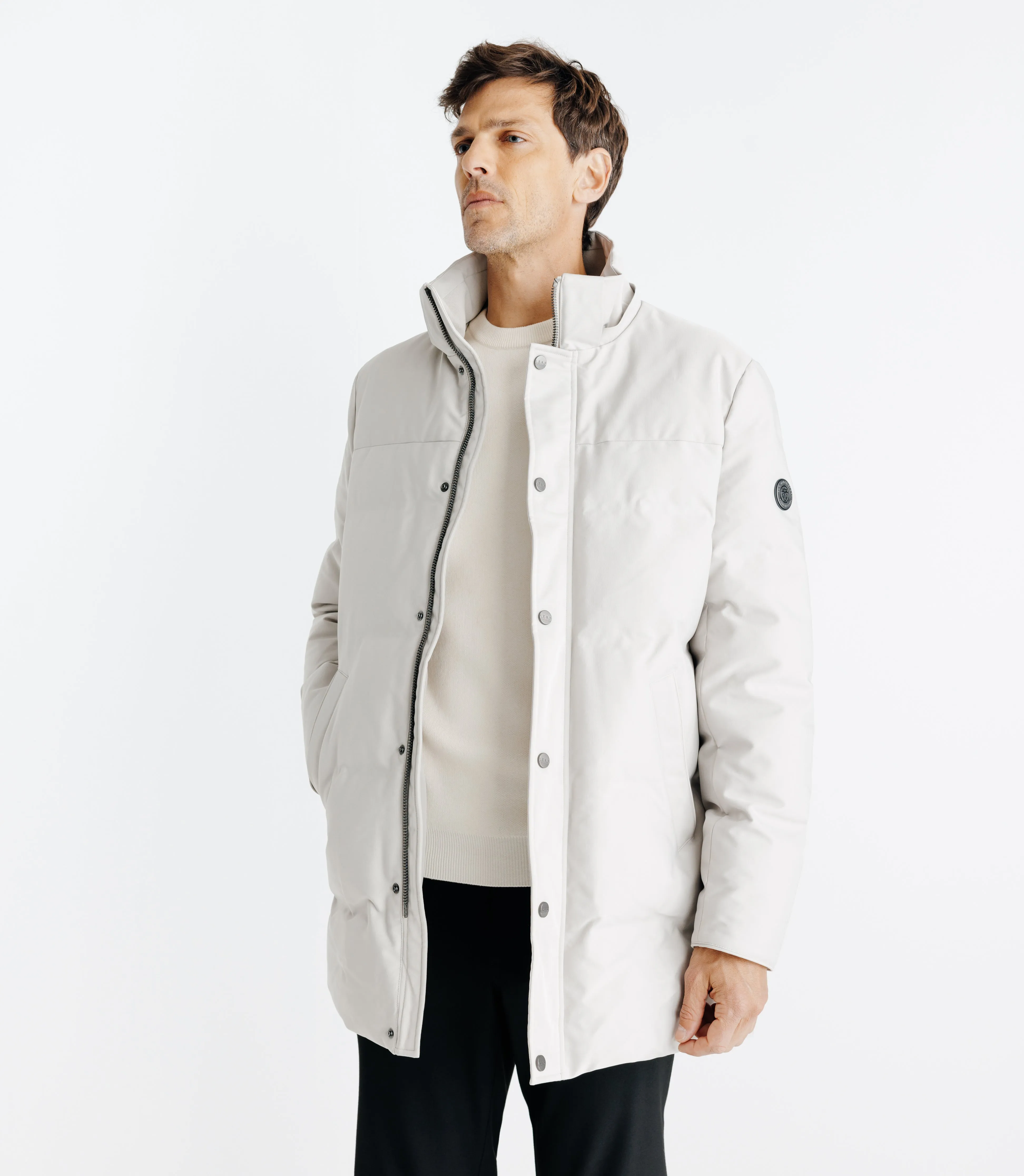 Parka longue matelassée à capuche écrue