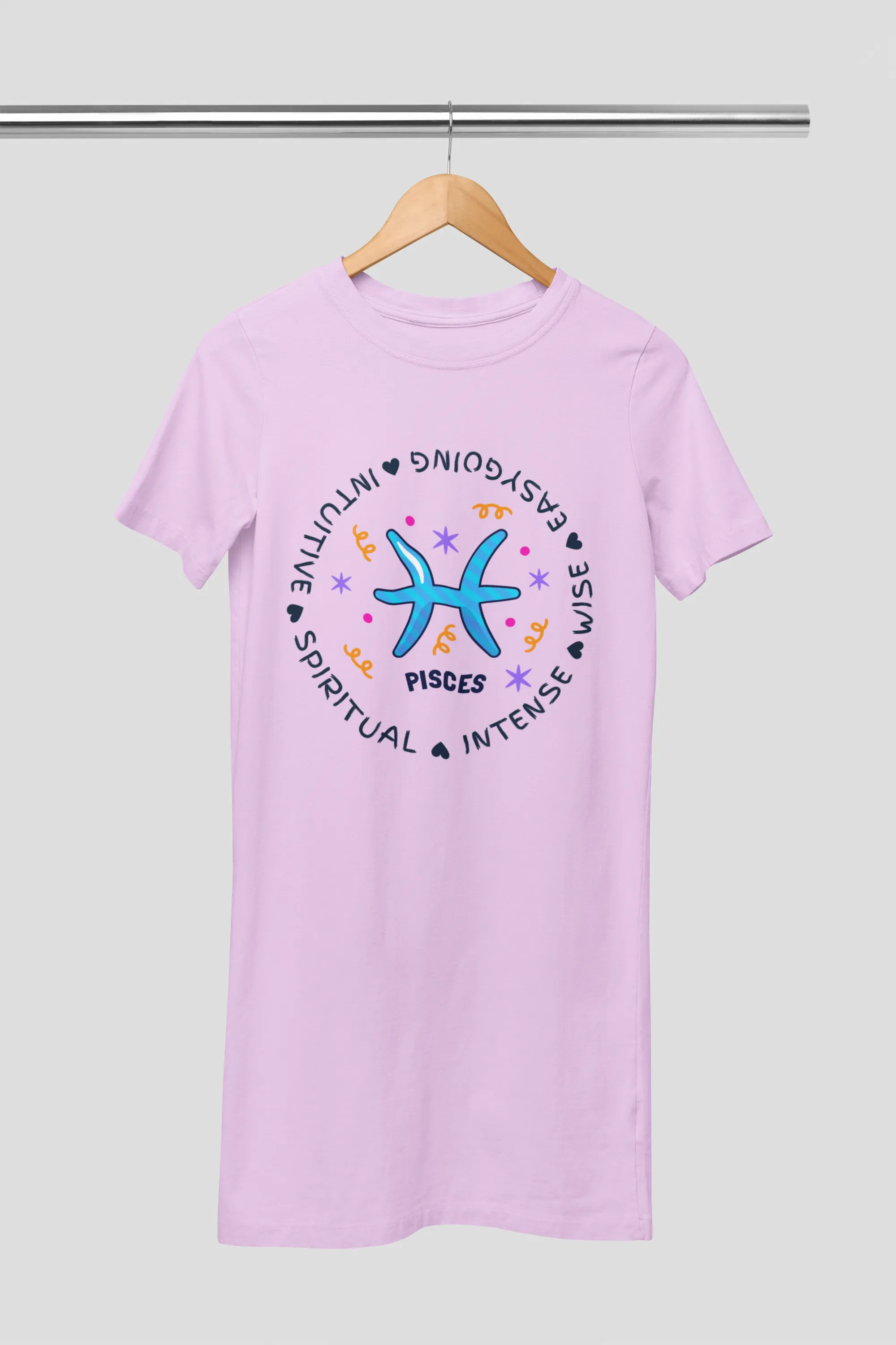 Pisces Zodiac Cotton Night T-Shirt Dress For Women